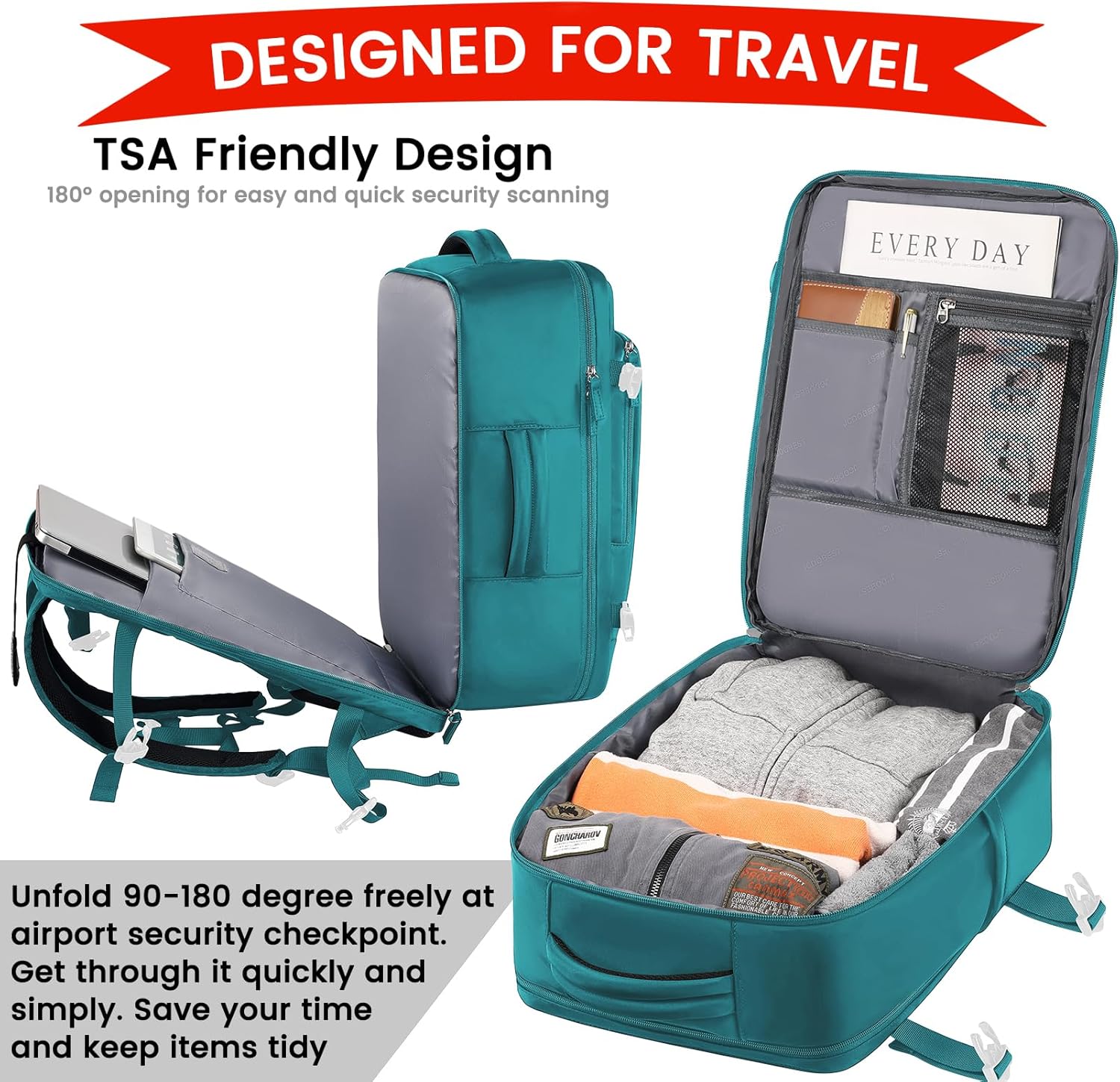 Carry on Backpack, Flight Approved Extra Large Travel Backpack, TSA 15.6 Inch Anti-Theft Laptop Backpack Lightweight Daypack Business College Weekender Overnight Bag, dark green
