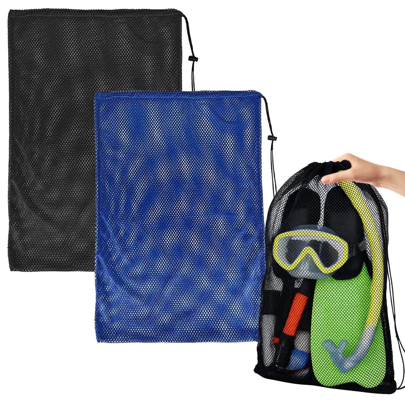 Bolsa de malla para esnórquel, 2 unidades, de nailon con cordón, para deportes, bolsas de almacenamiento portátiles, actividades al aire libre y más