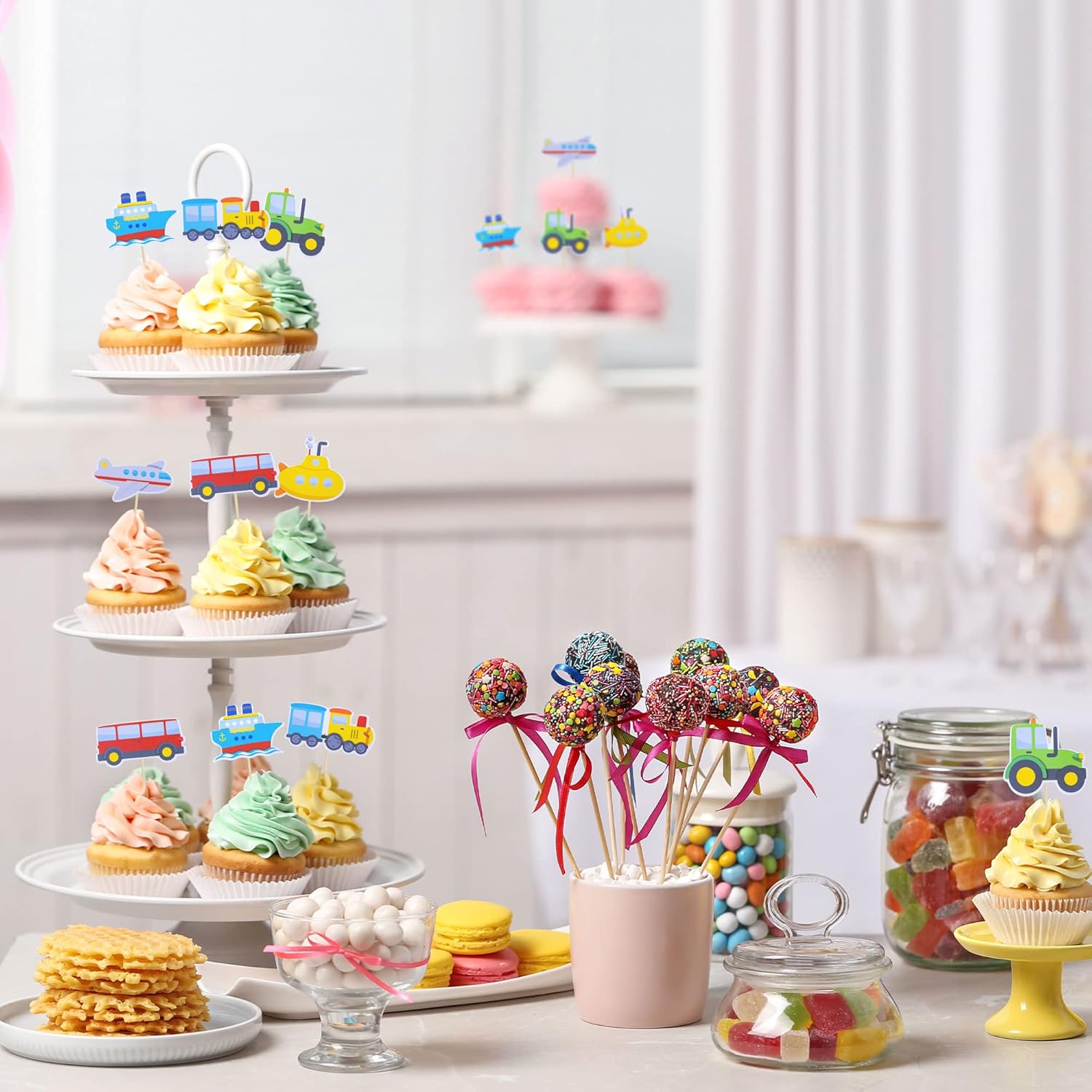Gyufise 36Pcs Transportation Cupcake Toppers Car Truck Train Airplane Ship Party Cake Toppers Picks for Kids Birthday Baby Shower Party Decorations Supplies