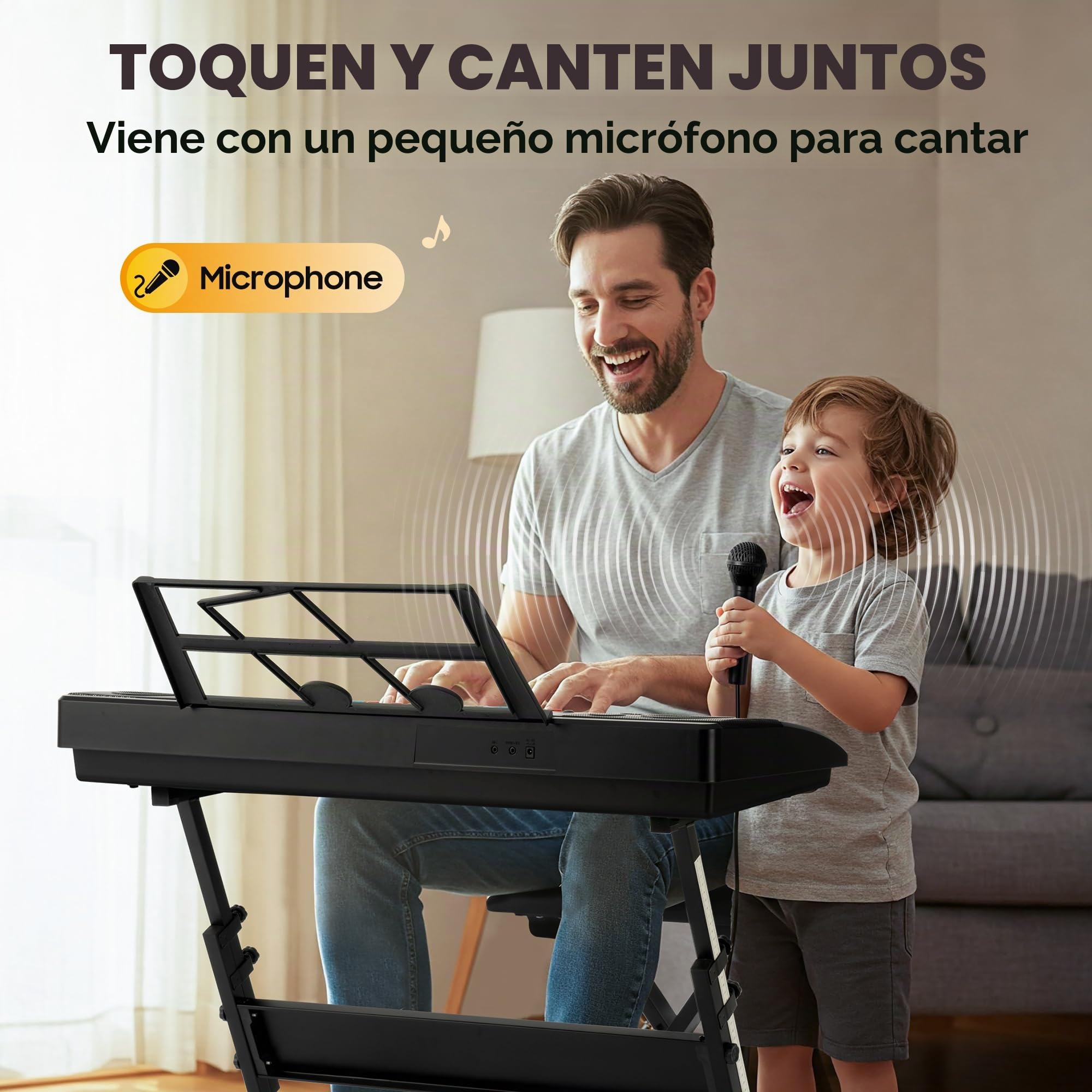 CAHAYA Piano Digital de 61 Teclas - Piano Eléctrico Portátil para Principiantes con 3 Modos de Enseñanza 128 Sonidos y 128 Ritmos Set con Soporte Banco Micrófono y Altavoces Integrados