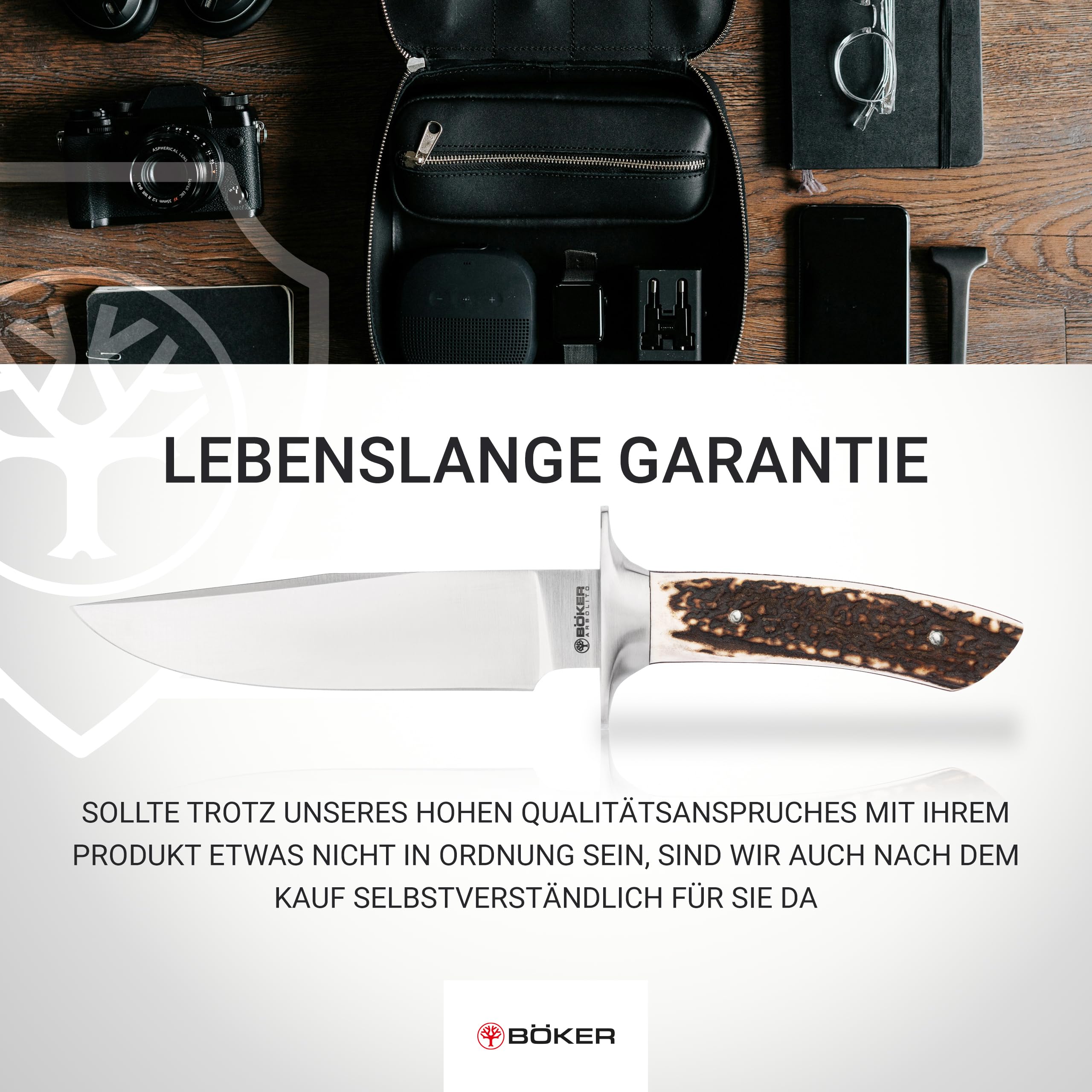Böker ARGENTINIA® Torito HX - Outdoor Jagdmesser mit feststehender Klinge 16,2 cm - Fulltang Messer mit Hirschhorngriff echt - Hunting Knife mit Lederscheide braun - Survivalmesser mit Parierelement