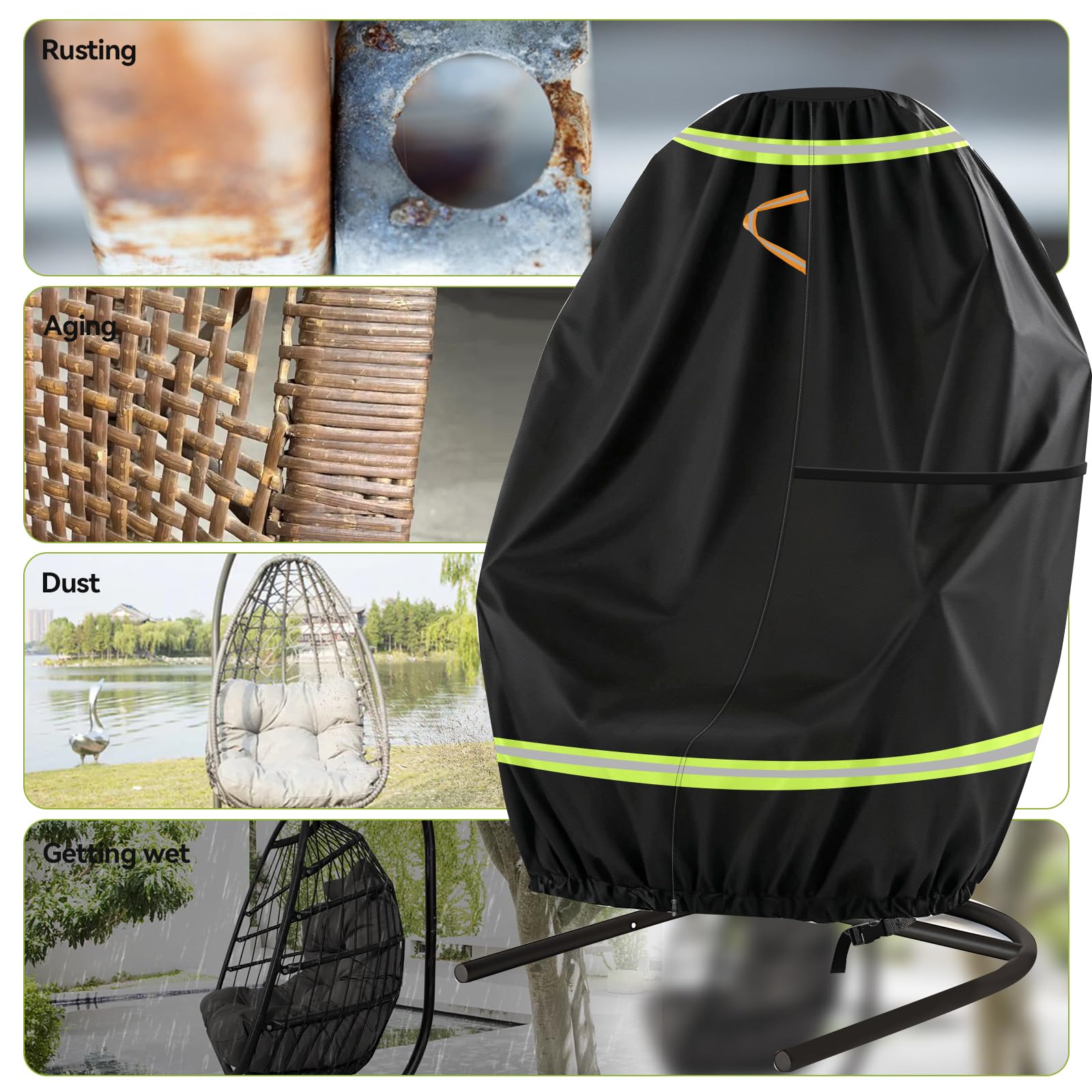 Housse de chaise à suspendre en tissu Oxford 420D robuste avec fermeture éclair et cordon de serrage, imperméable, anti-UV et coupe-vent pour balancelle de jardin (230 x 200 cm)