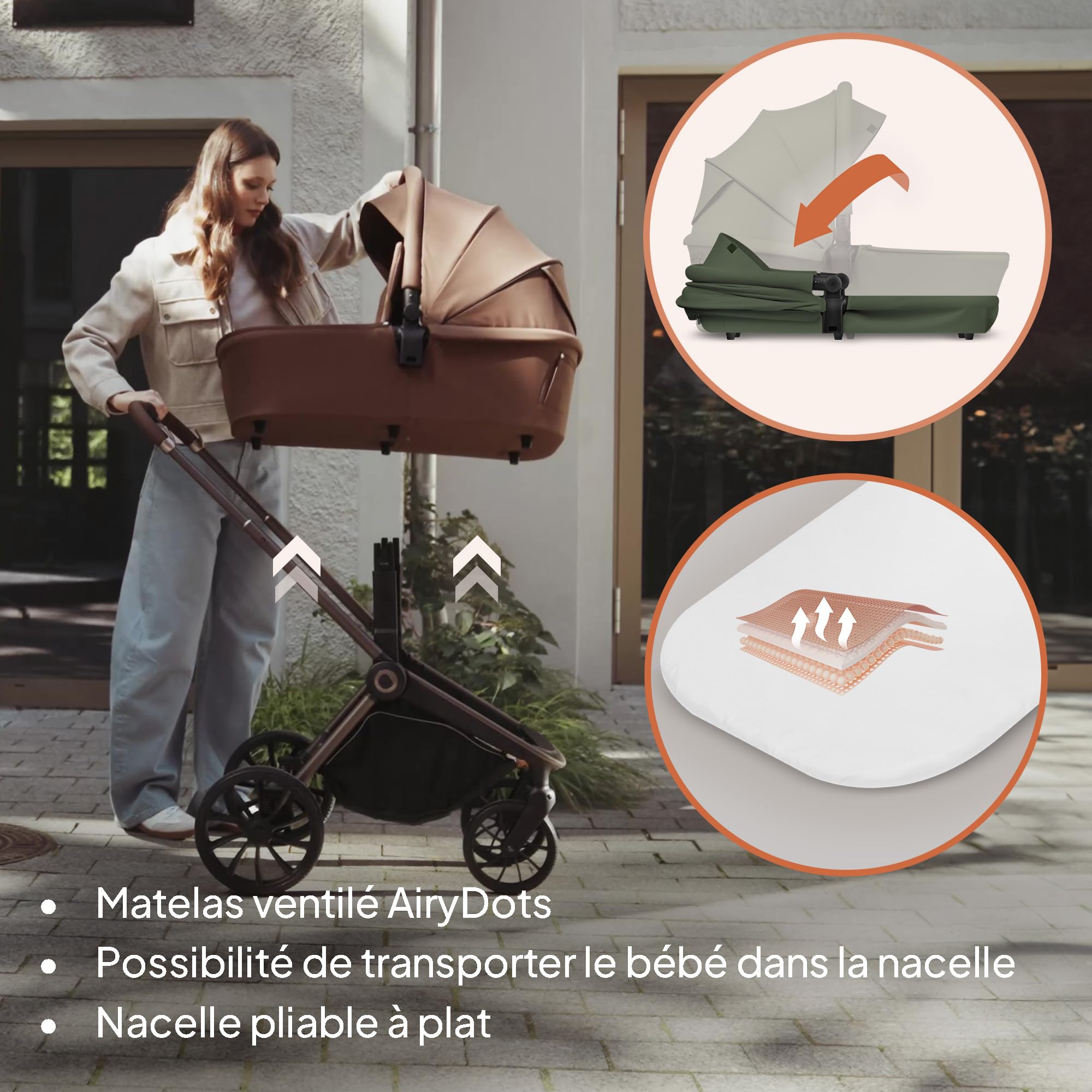 LIONELO MIKA PLUS 2 en 1 Poussette 0 à 48 mois jusqu'à 22 kg Nacelle jusqu'à 9 kg, Réglage du Dossier et du Repose-pied, Coussin, Roues Pivotantes 360° en PU Auvent XXL (Green)