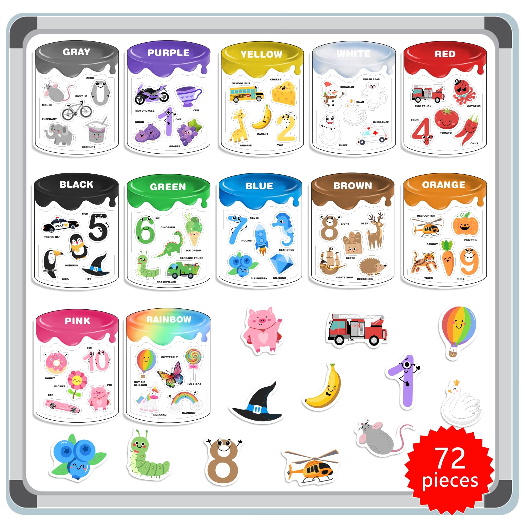 Creatoy Magnetic Color Sorting Set for Fridge Magnets for Toddlers 1 2 3 Magnetic Numbers and Colors for Whiteboard Montessori Learning Toys for Homeschool pre-k Classroom Must Haves