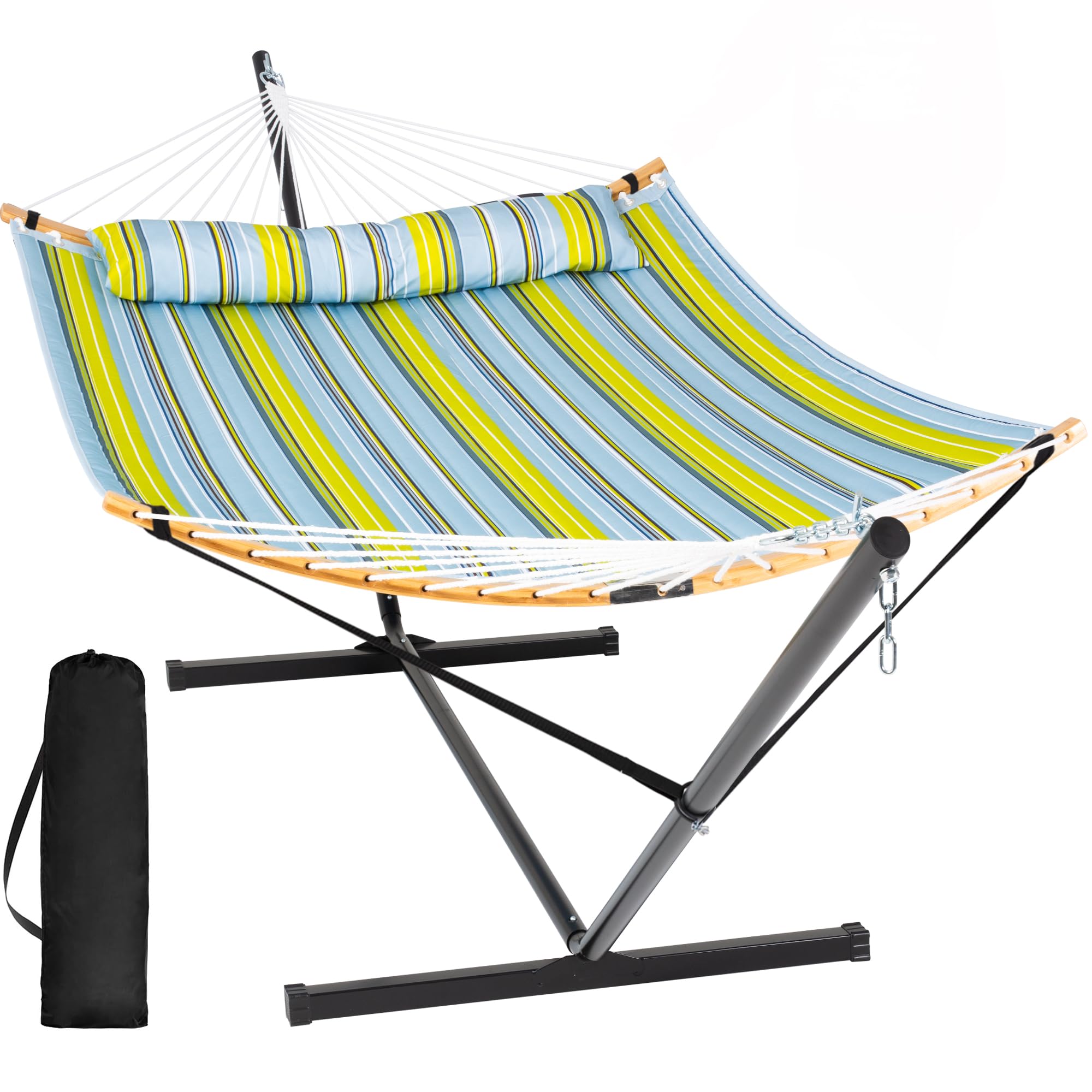 suncreat portable outdoor hammock with stand included, double hammock with stand for outside, yellow blue