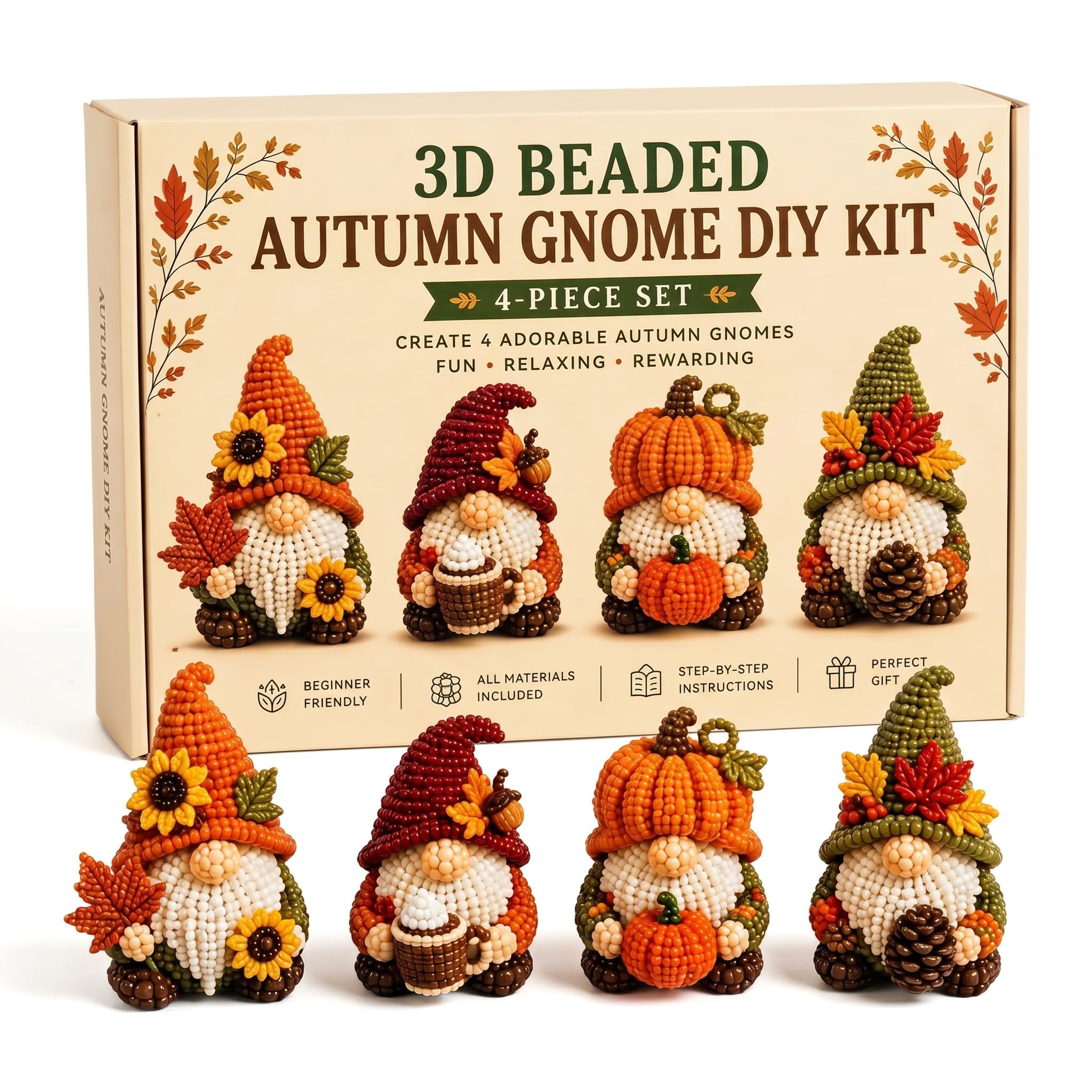 Mtbricey Witch Gnome Beaded Embroidery Set 3D DIY Craft Kit 4 Designs Beading Set Halloween Style Gnome Craft with Storage Box for Beginners Home Hobby (Style B)