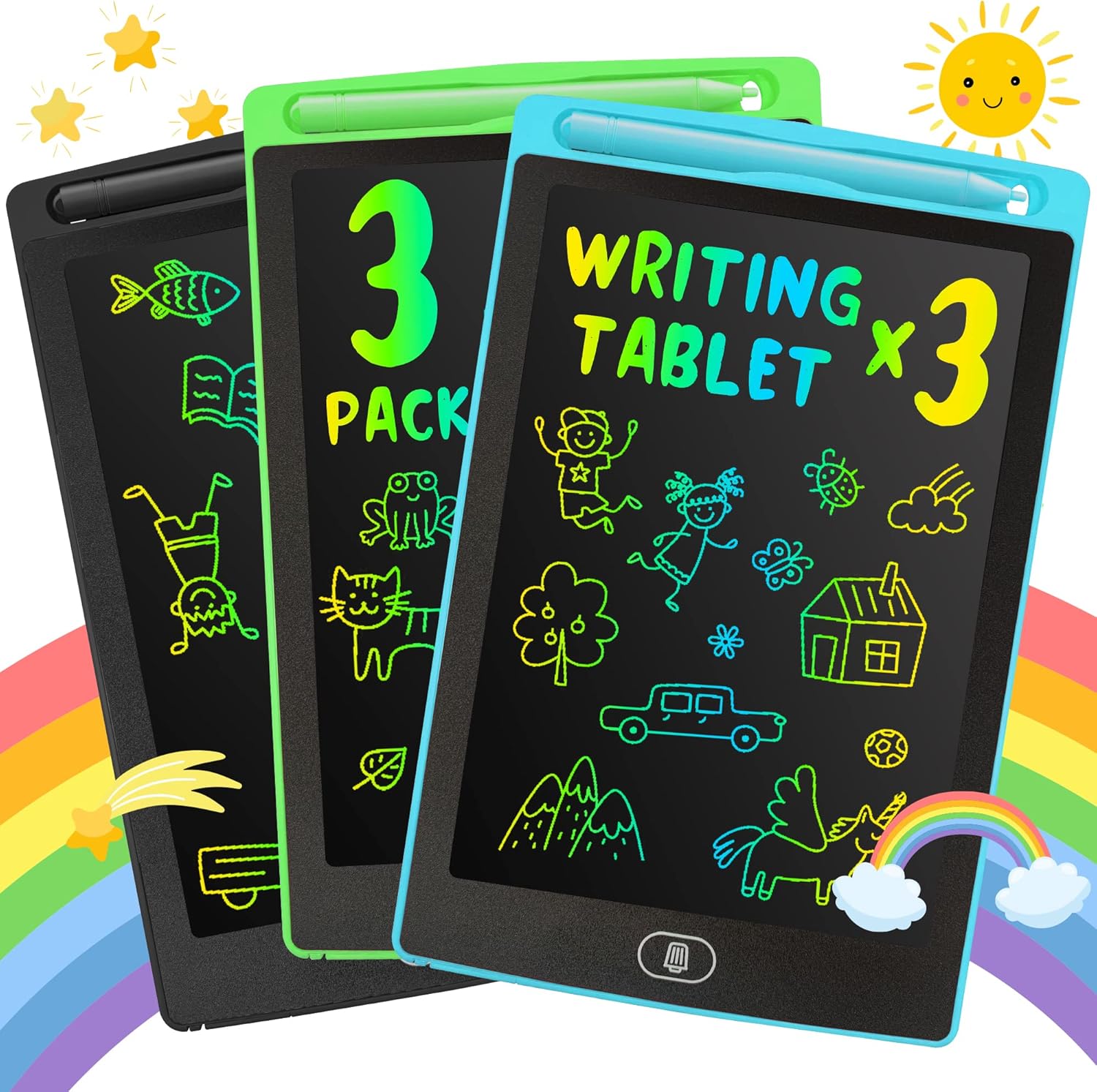 LEYAOYAO 3 Pack LCD Writing Tablet 8.5inch Colorful Screen Doodle Pad Drawing Board Learning Educational Toy – Gift for Kids 3-6 Years Old Girl Boy (Black+Green+Blue)