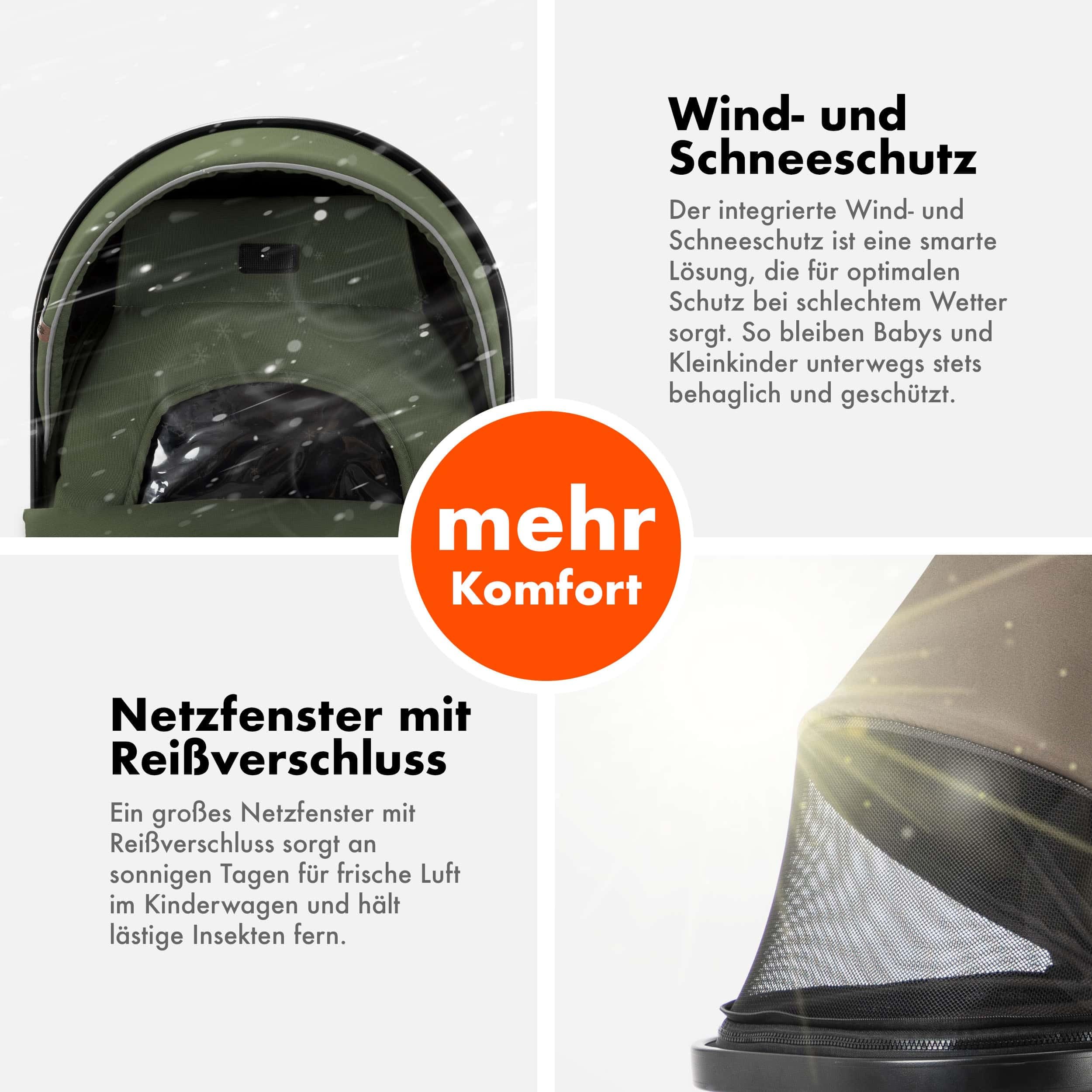Daliya® FLEXI-PRO M 3in1 Kinderwagen & Buggy mit i-Size Babyschale, Viel Zubehör (Olivgrün)