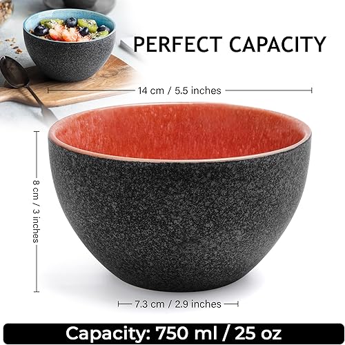 Miniatura 4 de MIAMIO Juego de 6 tazones de 25 onzas, cuencos de cerámica, ensaladeras, cuencos de sopa, cuenco de cereales, cuencos de cocina, cuencos de arroz -