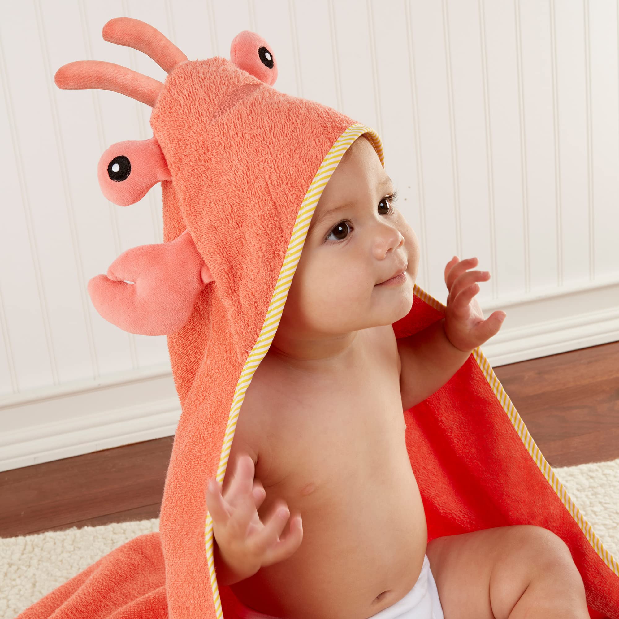 Baby Aspen ZKMAGIC Baby Boys Lobster Laughs (Updated Gift Packaging) Hooded Towel, Orange, 1 Count US