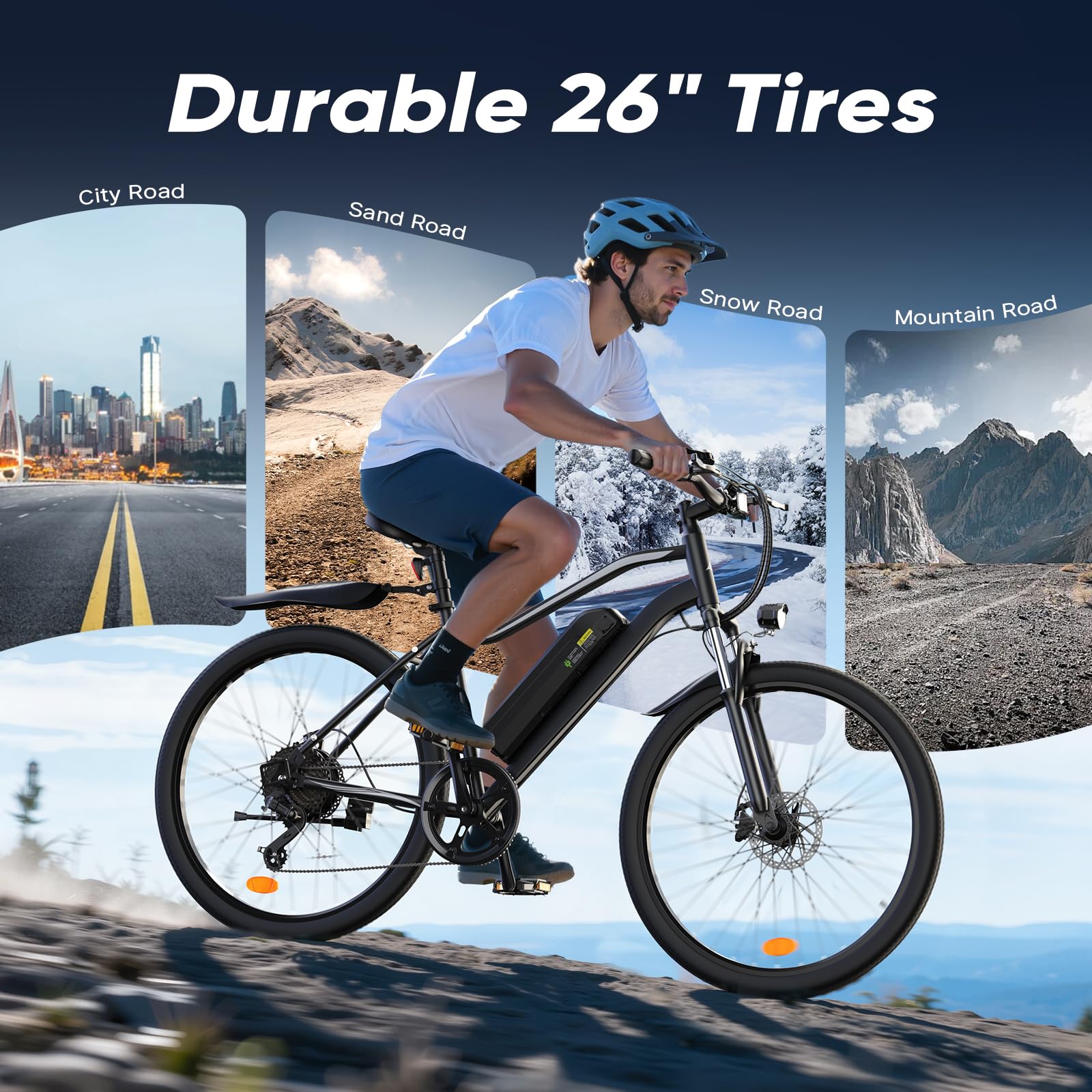 Finbike E-Bike für Erwachsene, 250 W Electric Bike bis zu 60 Meilen, 36V 10.4Ah herausnehmbarer Akku Mountain Ebike, E Bike mit 7 Gängen, 26 inch Elektrofahrräder für Stadt und Gelände