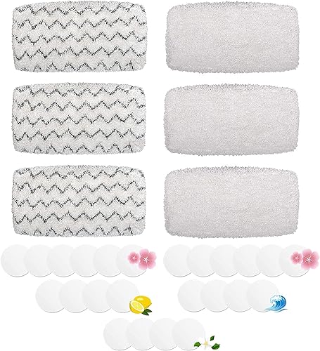 F Flammi - Juego de 6 almohadillas para fregona de vapor + 24 discos aromáticos para Bissell PowerFresh Vac & Steam Mop 2747A y Symphony Vac & Steam