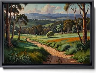Canvas Print Modern Watercolour Print of a Colourful Bush Desert Scene Captivating Home Wall Art and Office Decor featuring Gum Trees and Mountains Canvas, Arts