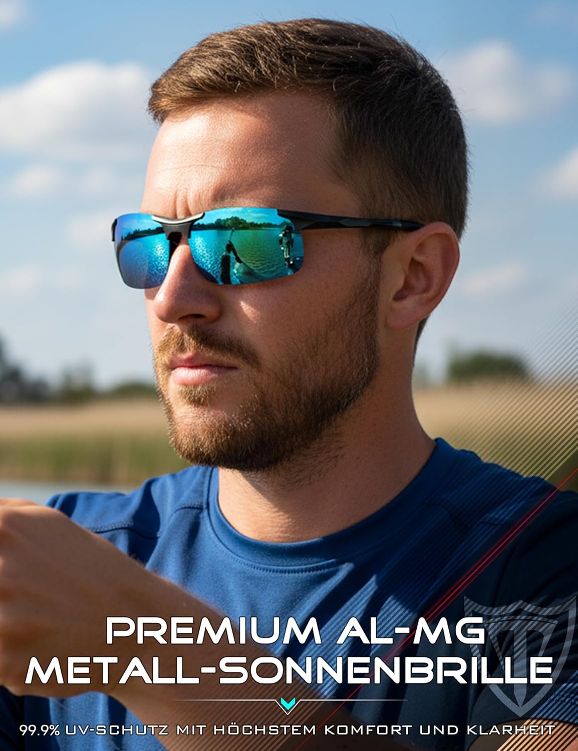 ATTCL Homme Lunettes De Soleil Polarisées Al-Mg métal Cadre Super Léger UV400 CAT 3 CE 8587 Gris
