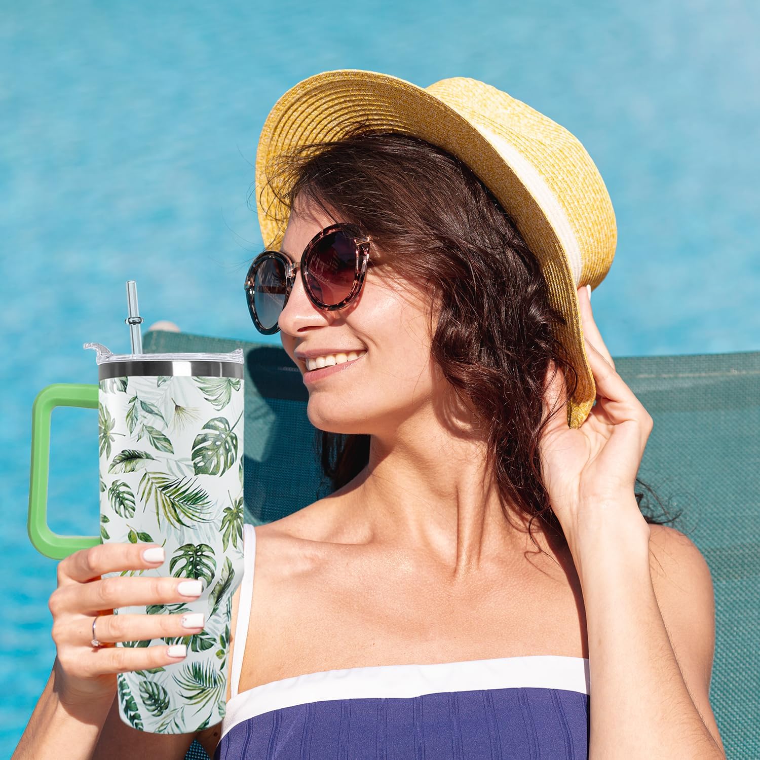 Ceovfoi 40 oz Green Insulated Stainless Tumbler - Tropical Plant Travel Coffee Cup, Water Bottle, Gardeners Gift - Image 7