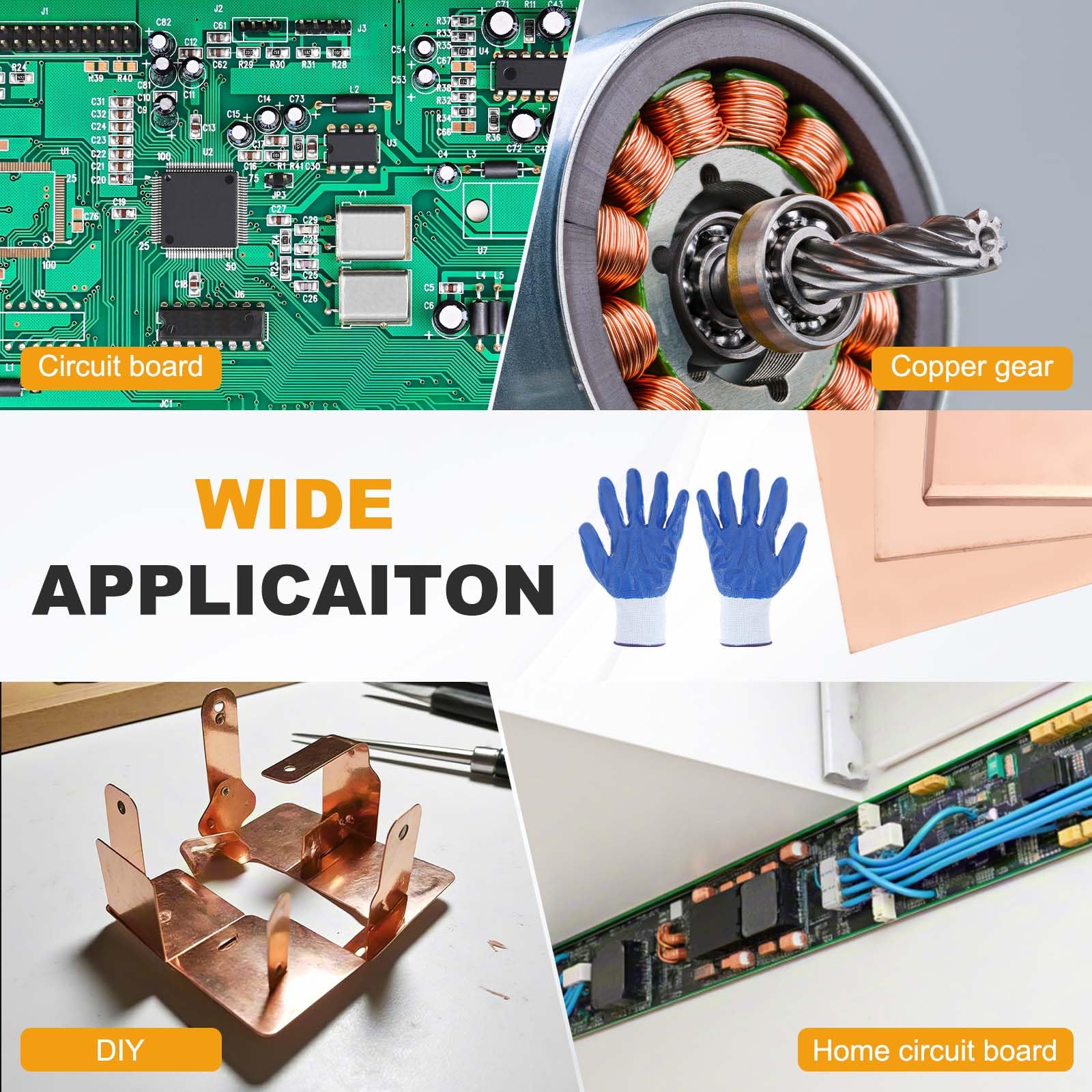 sourcing map Hoja de cobre puro al 99.9%, placas de cobre de metal de 7.87 x 3.94 x 0.06 pulgadas con guantes para manualidades, reparaciones de joyas, industria, circuito de ingeniería eléctrica