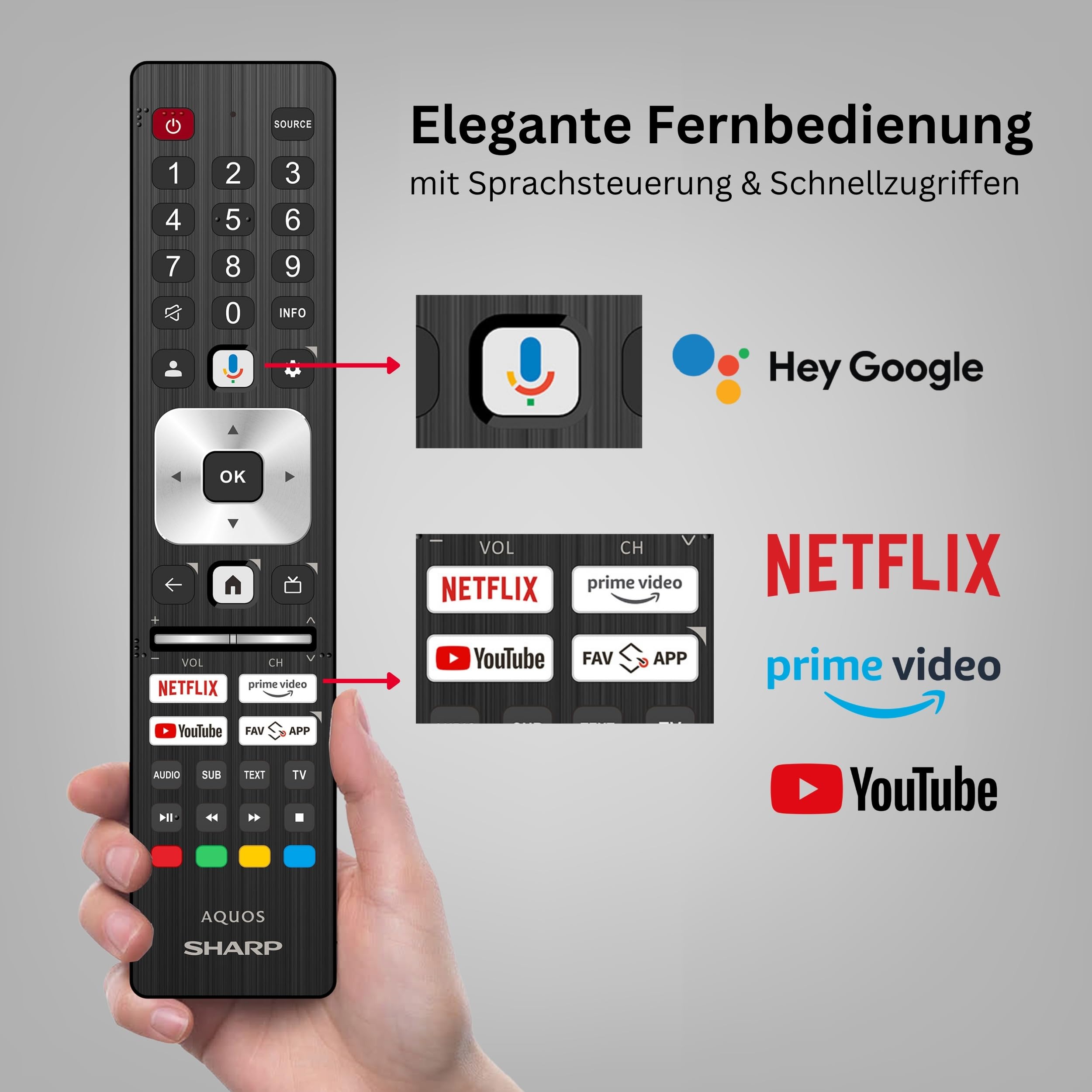 Sharp 43HR7765E Téléviseur QLED 43" Google TV – Smart TV 4K UHD avec HDR Dolby Vision IQ, 144 Hz VRR Gaming, Dolby Atmos, AQUOS Wireless Surround, Google Assistant et Triple Tuner (2026)