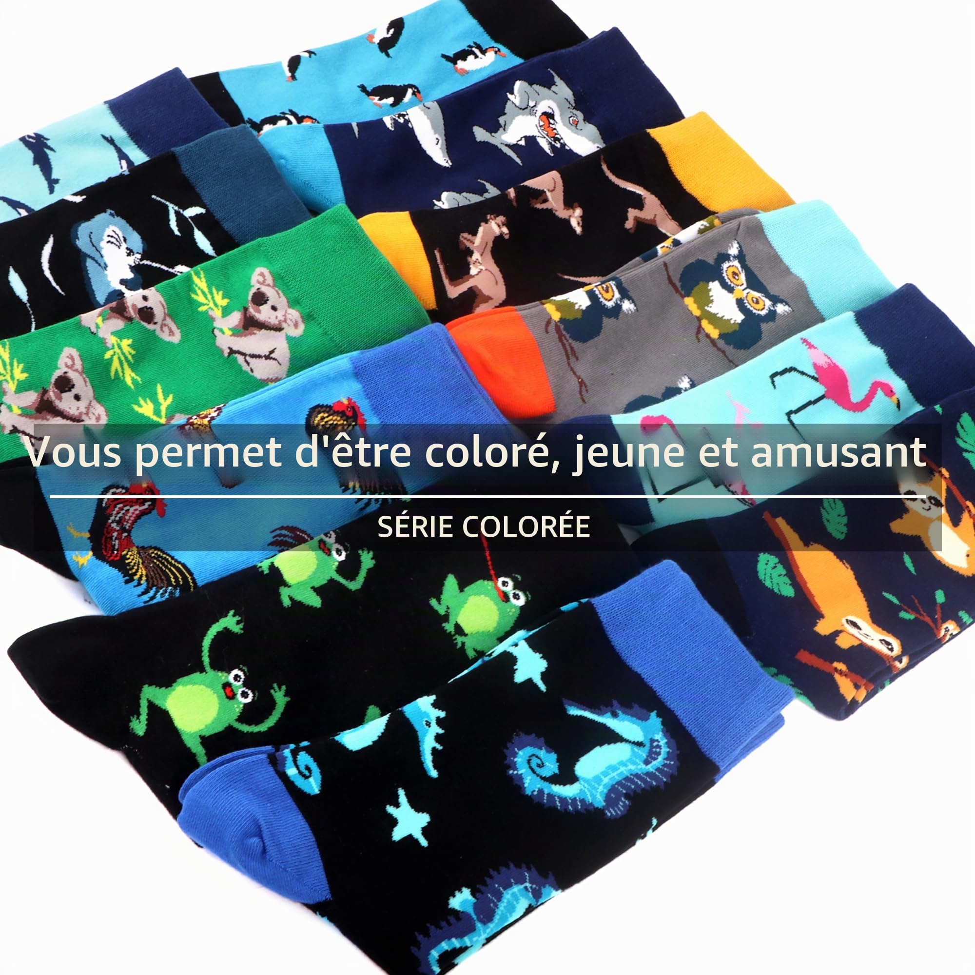 WeciBor 12 Paires Chaussettes Amusantes et Décontractées Pour Homme Colorées Chaussettes en Coton Motif