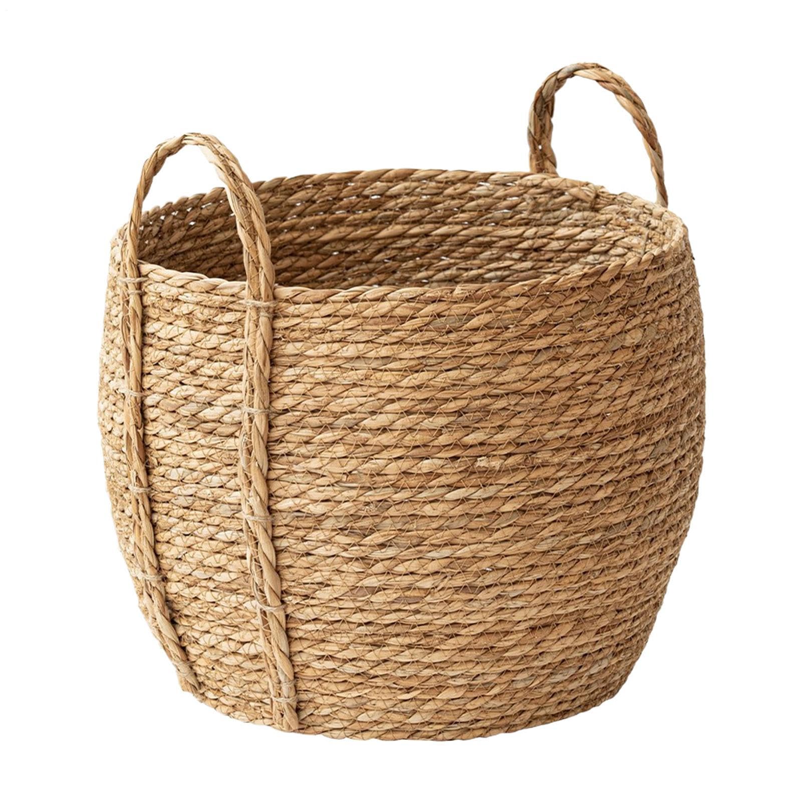 Rattan Planter Basket – Elegant Storage Organizer, Textured Natural Finish, Easy Carry Handle, Versatile Functional Use | for Holding Plants Indoor Farmhouse Living Room Dorm Home Nursery Decor