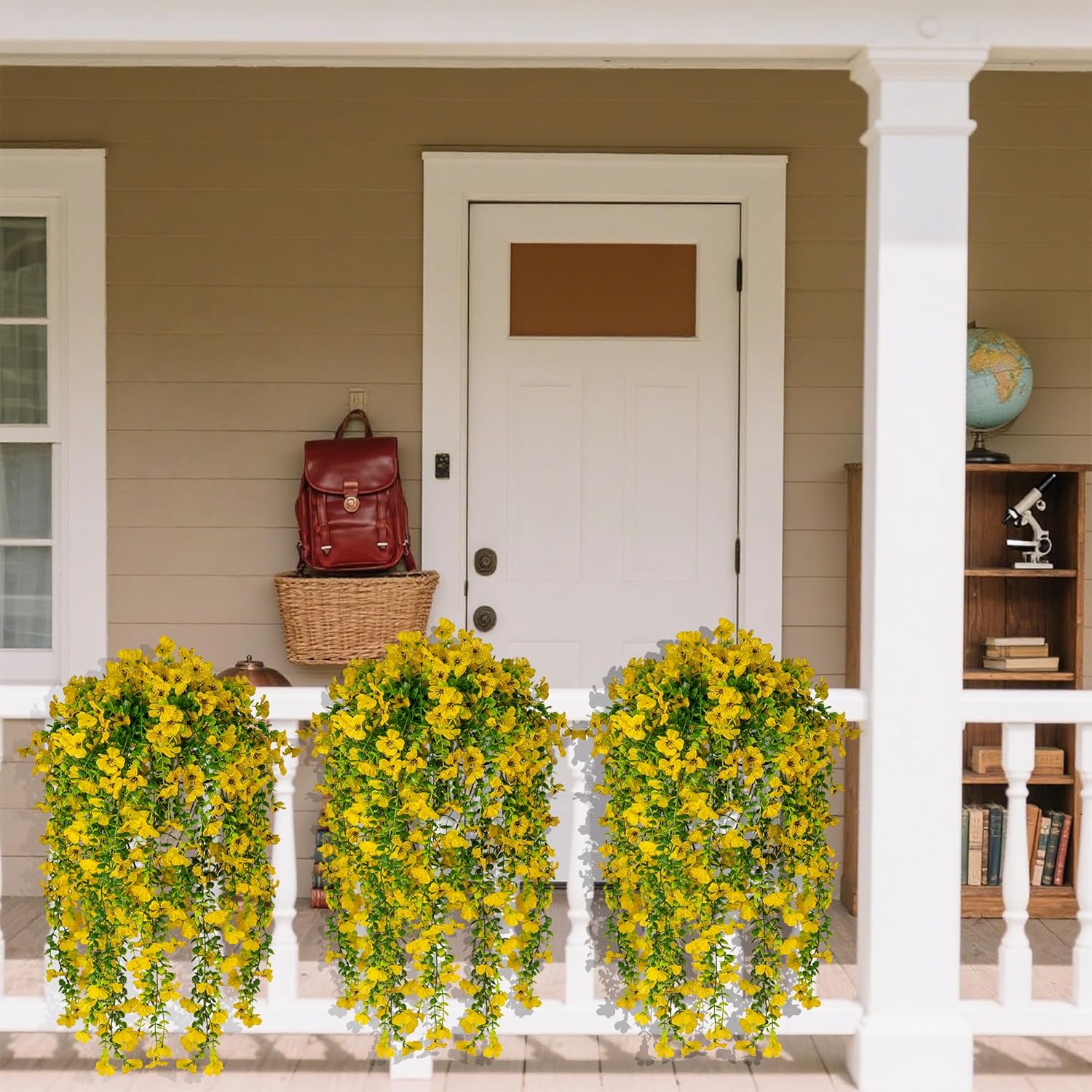 Artificial Fake Hanging Flowers Plants for Outdoors Spring Summer Decoration,6 PCS Faux Flowers Plants Silk UV Resistant Realistic for Outside Planter Garden Porch Patio Balcony Front Home (Yellow)