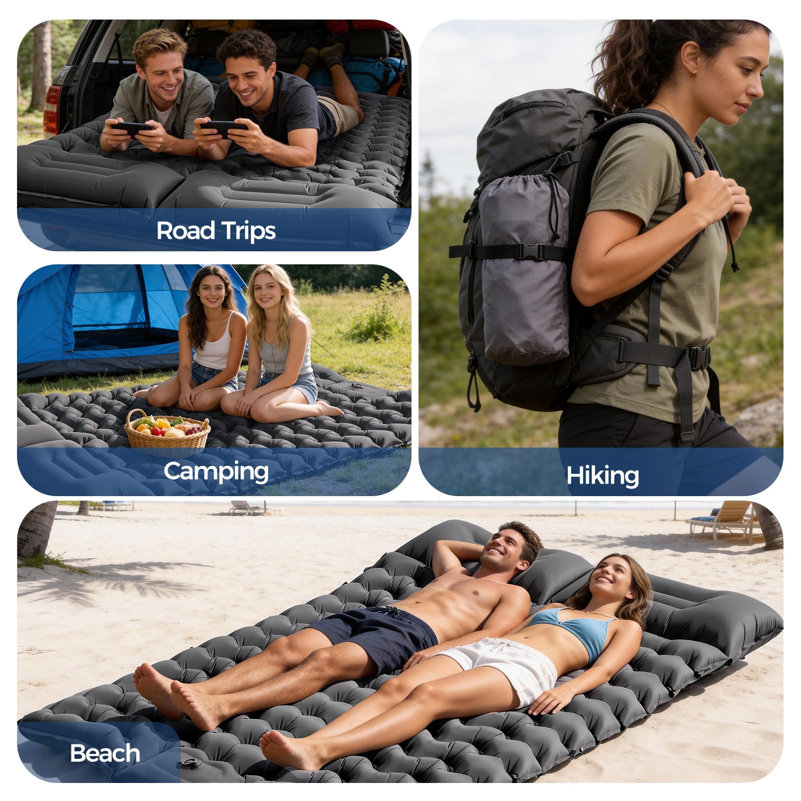 PHYSEN Colchón Hinchable para Acampada 2 Personas 196 x 130 cm Impermeable Bomba de Pie