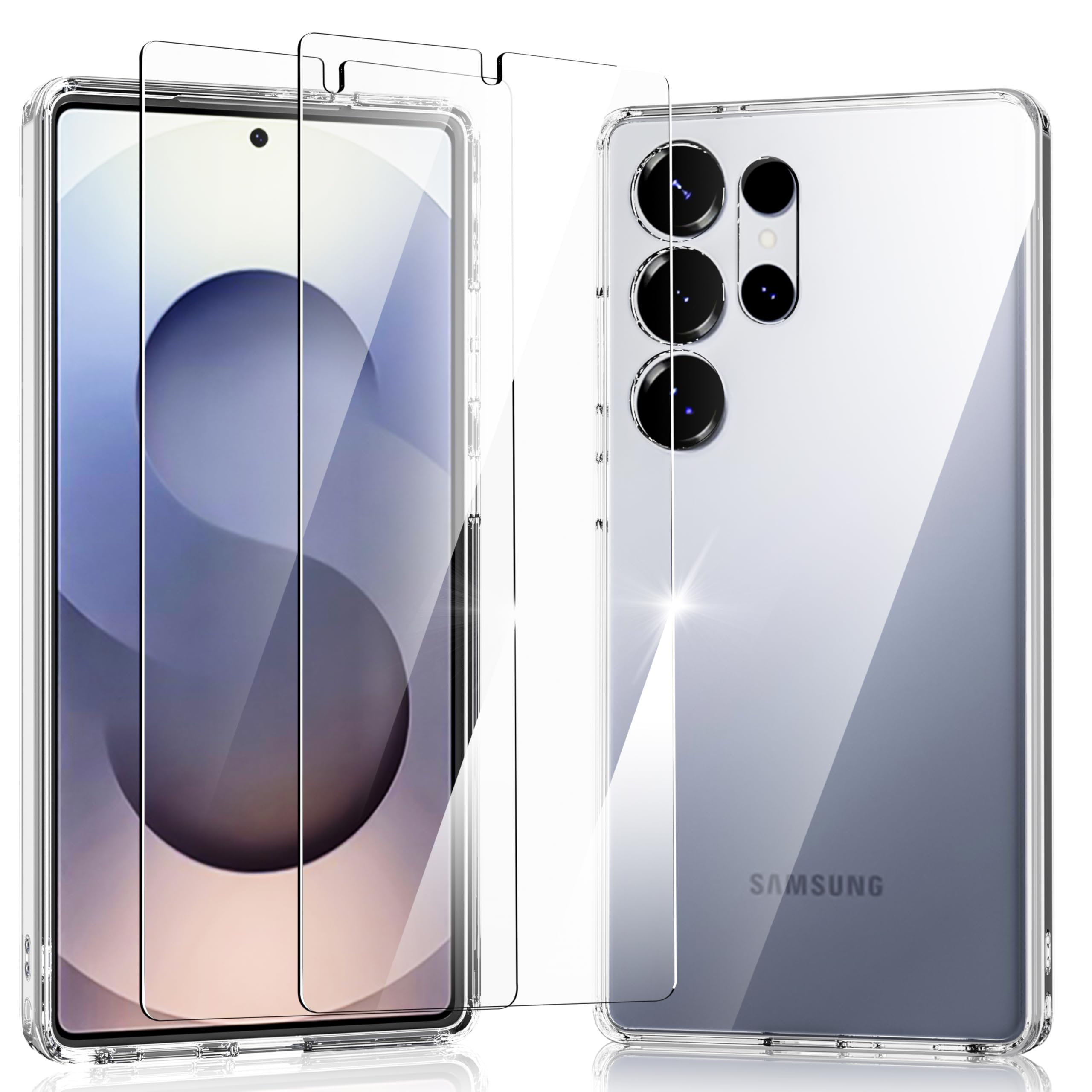 Galaxy S25 Ultra 用 ケース クリア 耐衝撃 ガラスフィルム2枚付き 米軍MIL規格 ストラップホール付き 黄変防止 SGS認証 ギャラクシー S25 ウルトラ 対応