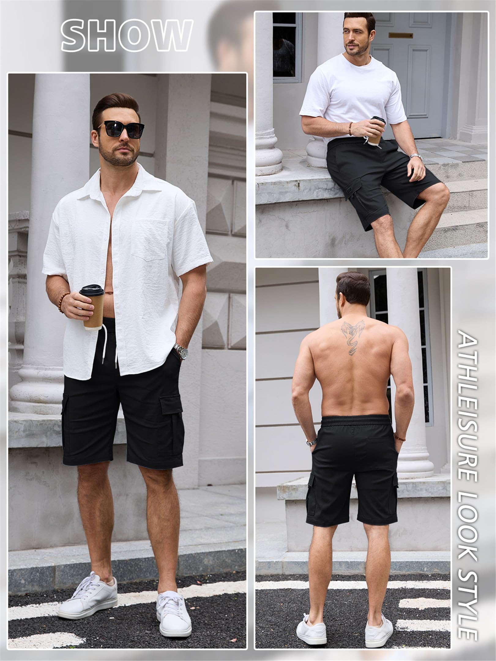 Tolaler Cargo Shorts Hombre Bermudas Verano Elásticos Bolsillos Múltiples Trabajo Playa