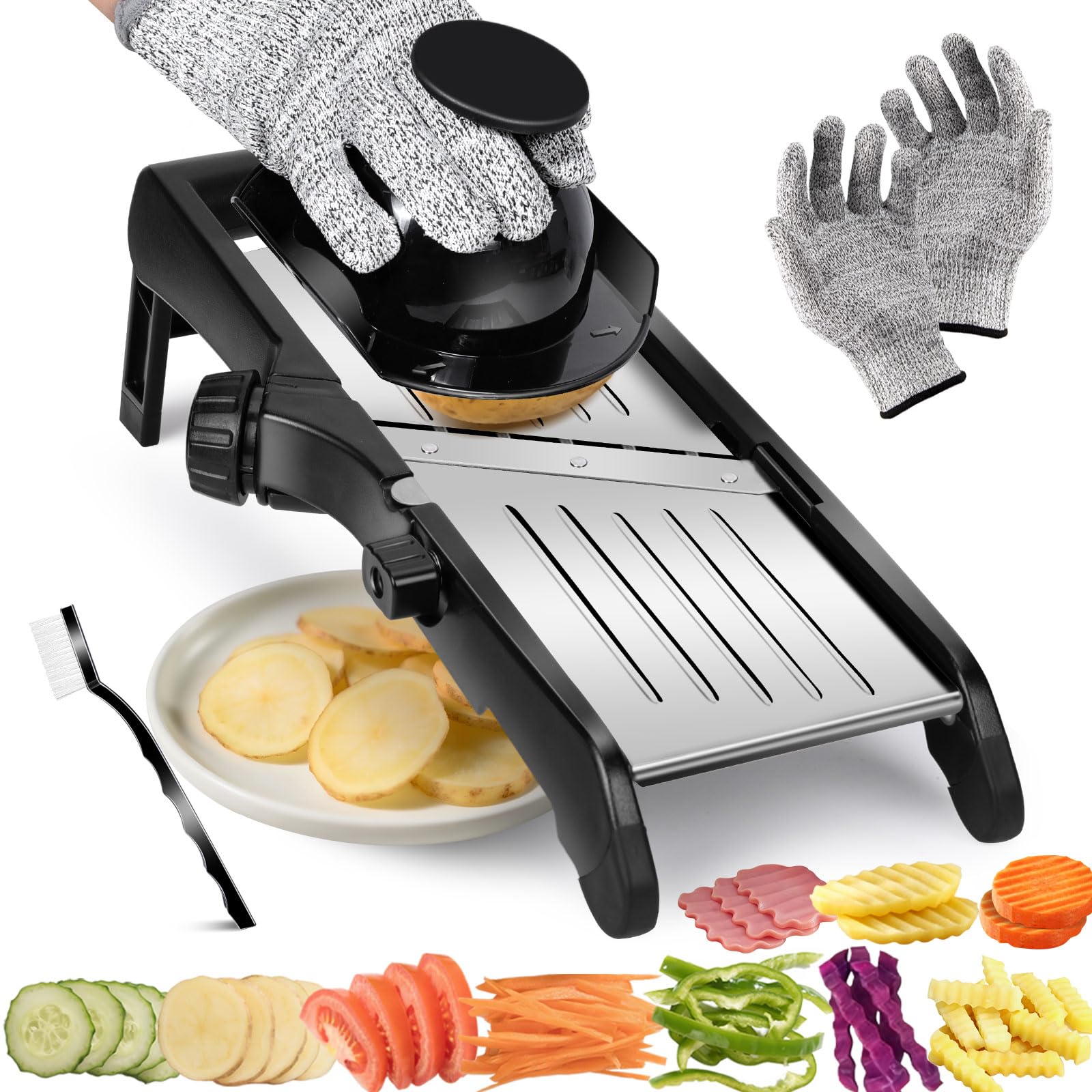 Mandoline Slicer with 10 Blades&Hand Guard, Safe Mandoline Food Slicer for Potato Cabbage Fruit, Professional Chef-Grade Vegetable Cutter for Fast, Precise Cuts, Easy to Clean, Kitchen Gadget