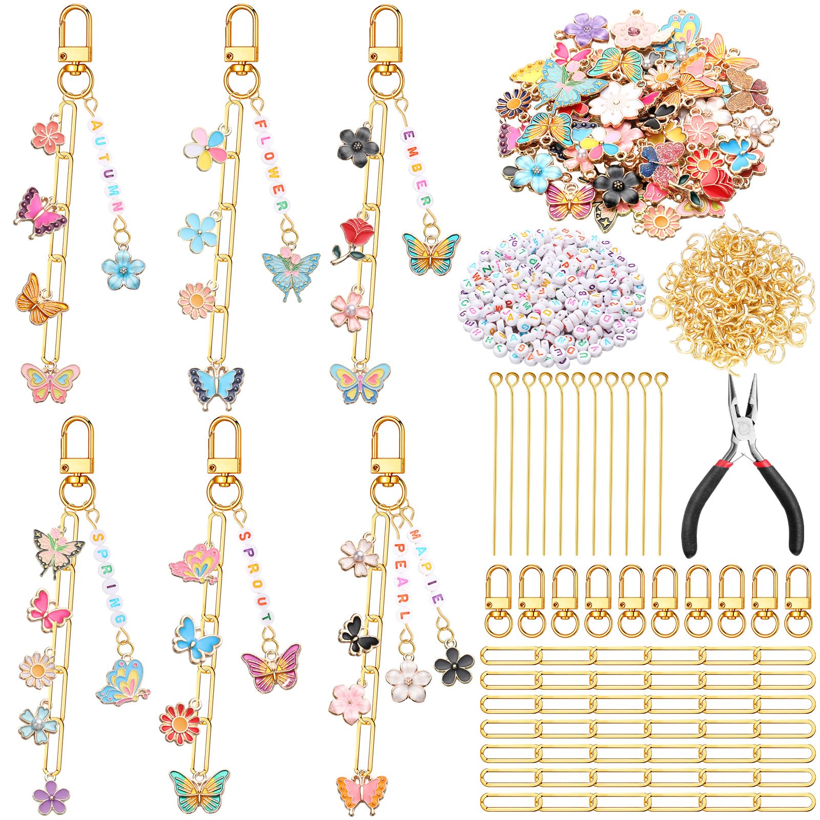 Photo 1 of *** CHECK COMMENTS*** CraftyDream 558 Pcs Flower Keychain Making Kit DIY Butterfly Floral Bag Charm for Jewelry Making Assorted Enamel Mixed Bulk Metal Lipgloss Keychain Kit Letter Beads for Craft Accessories Women Gift
