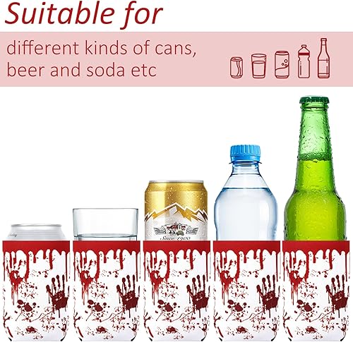 Miniatura 3 de Whaline 6 fundas para latas de Halloween, fundas para enfriar latas de terror de 12 onzas, de neopreno, aisladas, de cerveza, termoenfriadores