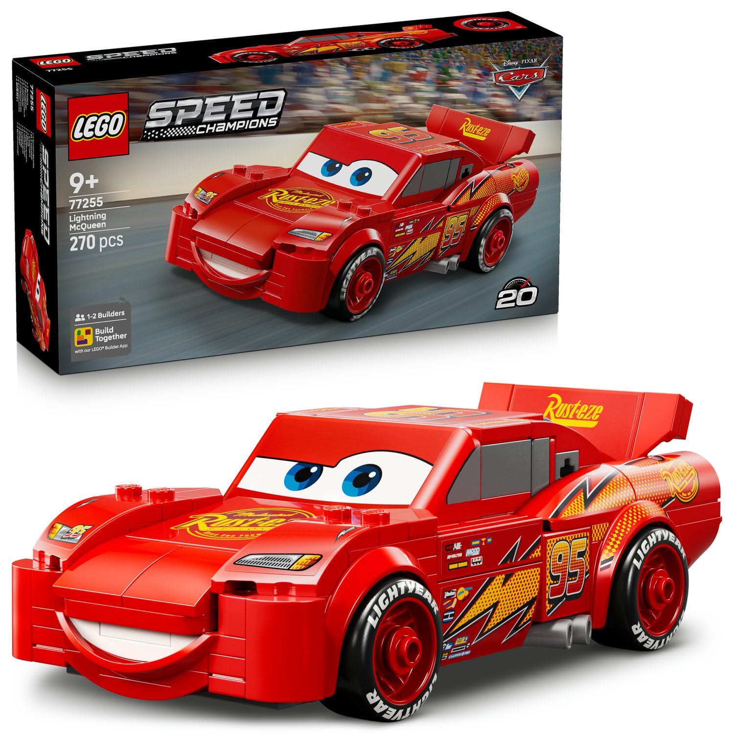 LEGO Speed Champions | Şimşek McQueen 77255 – 9 Yaş ve Üzeri Çocuklar için 'Lightyear' Baskılı Lastikler ve Ünlü Far Çıkartmaları İçeren Oyuncak Yapım Seti, Yaratıcı Hediye Fikri (270 Parça)