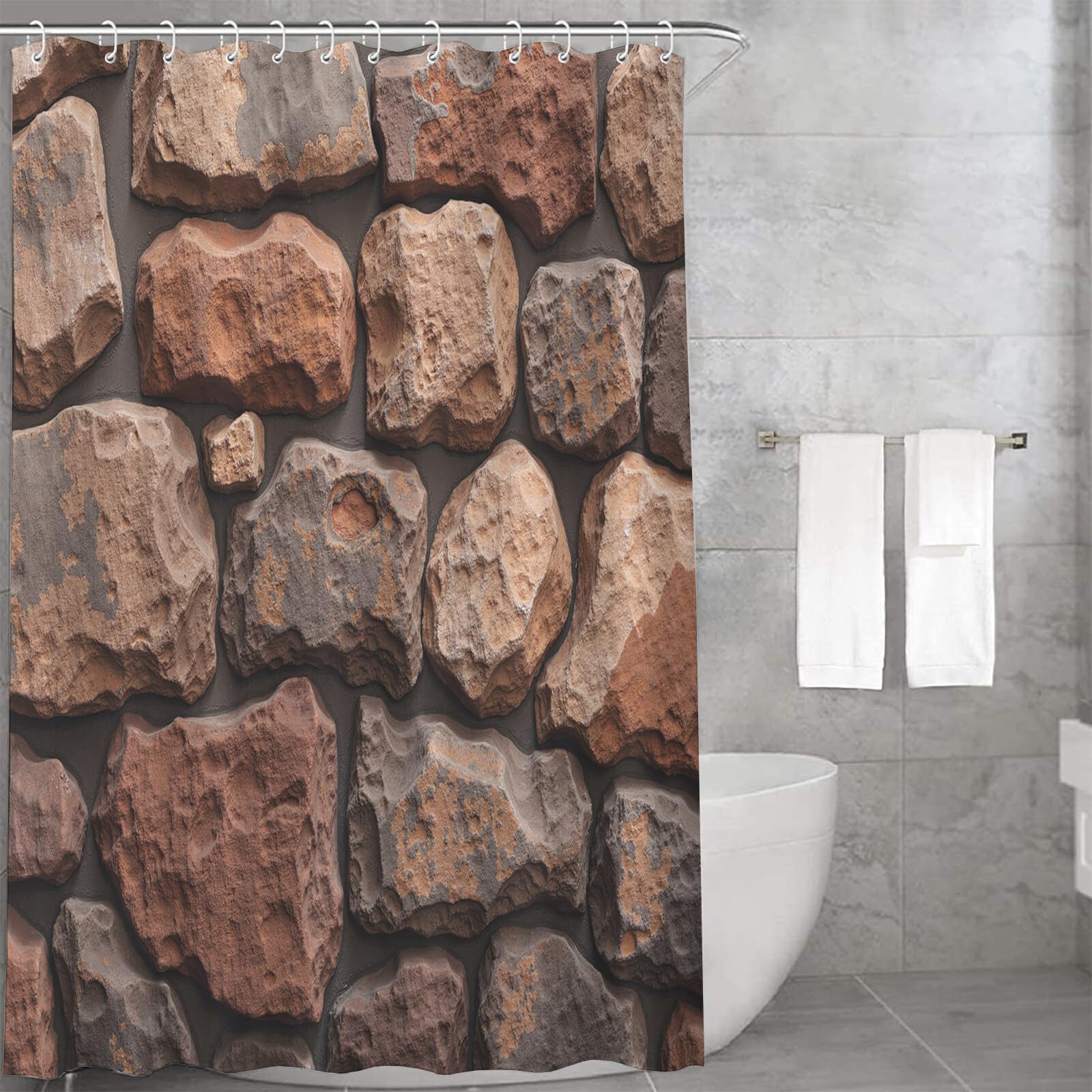 Rideau Douche, Rideau Baignoire Lavable en Machine Rideaux Douche Tissus Lavable Rideau De Baignoire Lavable pour Salle De Bain Domicile Baignoire Famille, Texture De Mur en Pierre,