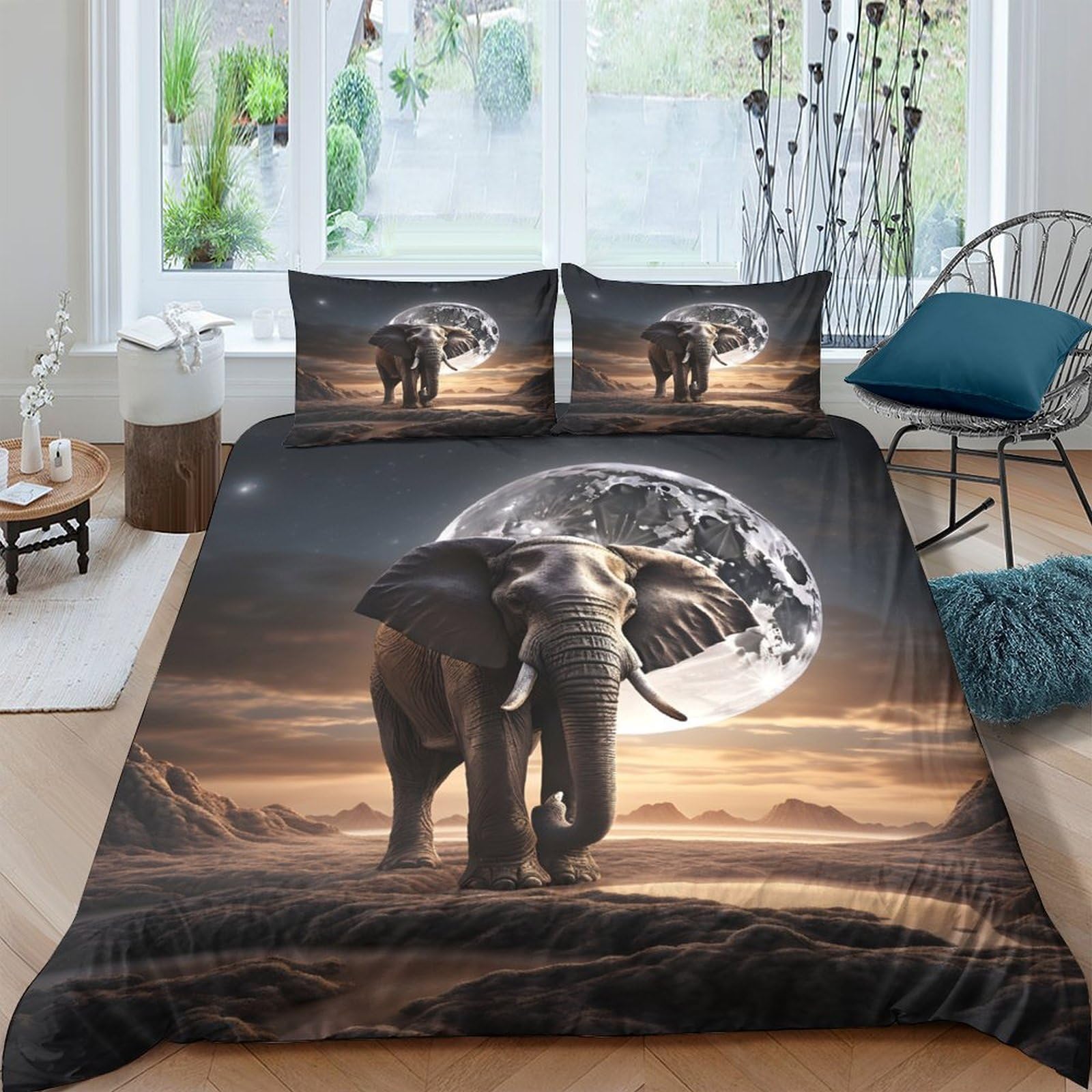 Ctjqhvkz Style-8 3D Printed Elephant Sunset Fitted Sheet Microfiber Soft Breathable Moon Landscape Mattress Cover For Bedroom Guest Room Decor Single（135X200cm）
