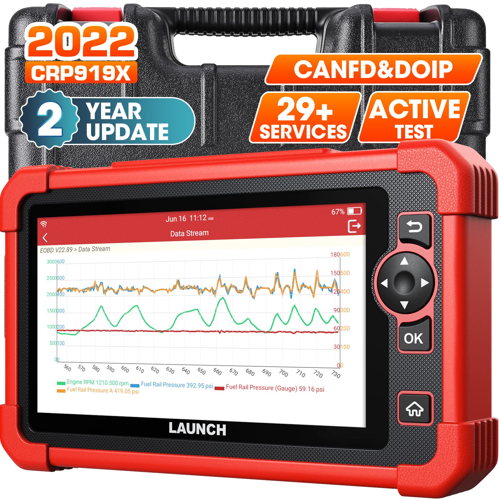 LAUNCHOBD2 Scanner CRP919X: 2022 Bi-directional Scan Tool with 2-Year Updates, All System Diagnostic Scanner, 31+ Services IMMO, CAN FD/DoIP, 100+ Brands, Upgrade of CRP909X with ECU Coding