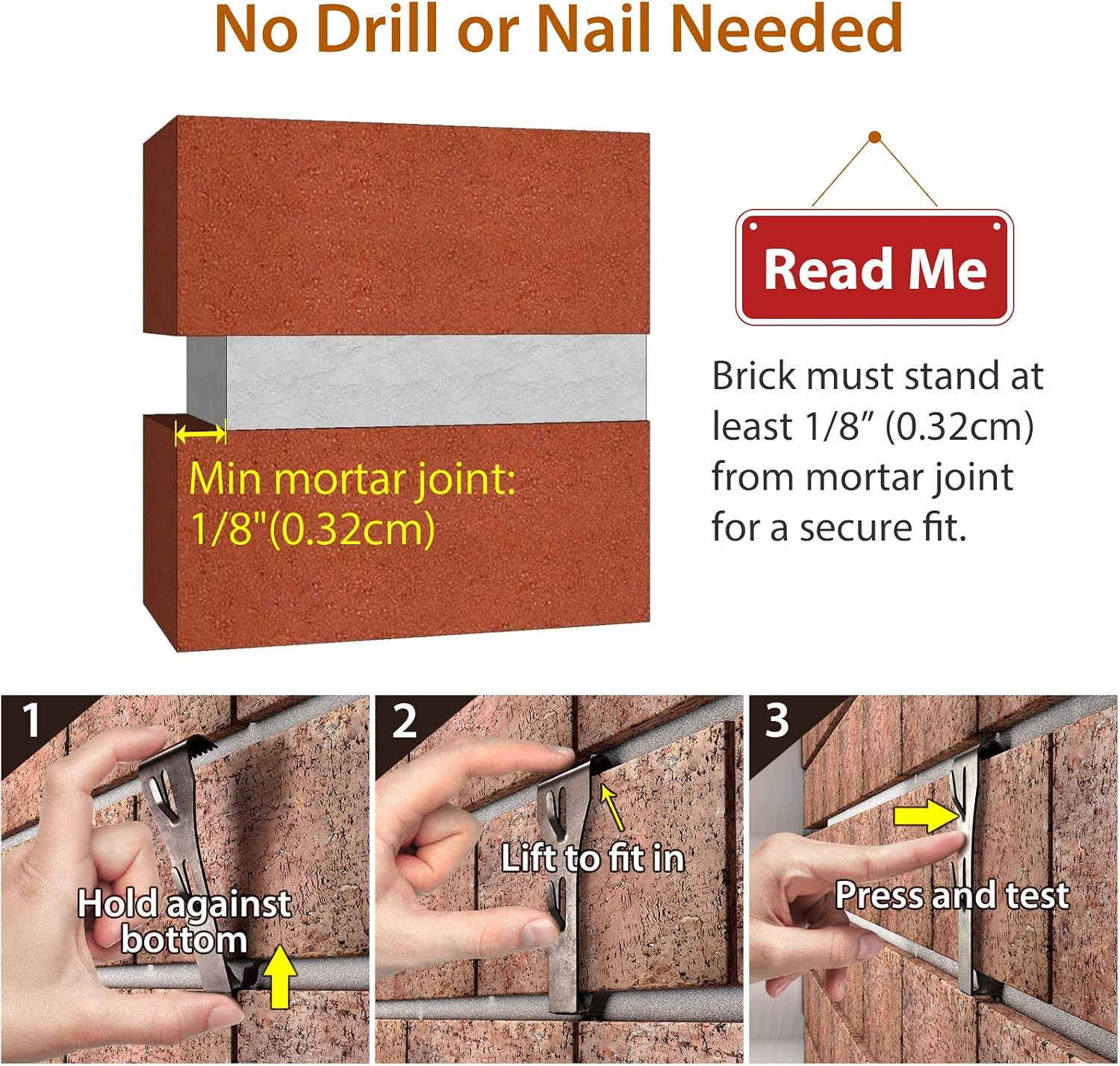 Brick Hook Clips (12 Pack) for Hanging Outdoors, Brick Hangers Fits Standard Size Brick 2-1/4" to 2-3/8" in Height, Heavy Duty Brick Wall Clips Siding Hooks for Hanging No Drill and Nails