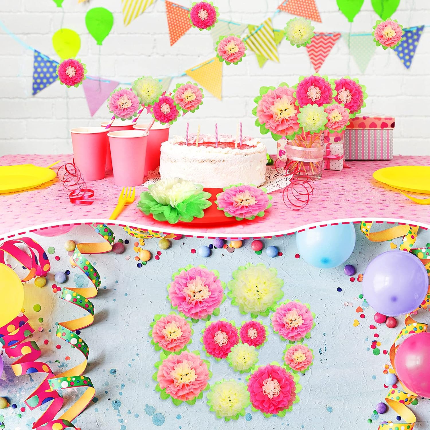 WILLBOND 18 Pcs Large Mexican Paper Flowers Hispanic Heritage Month Colorful Fiesta Tissue Paper Flowers Pom Flower Backdrop for Floral Party Classroom Hispanic Heritage Month Craft(Warm Colors) - Image 6