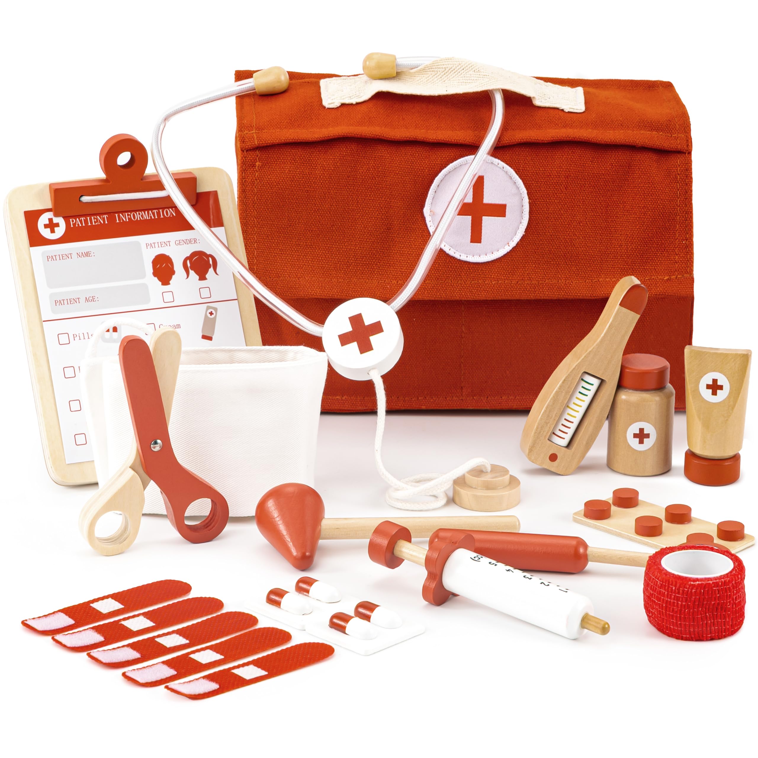 Amazon.com: Wooden Doctor Play Set for Toddlers - A Complete