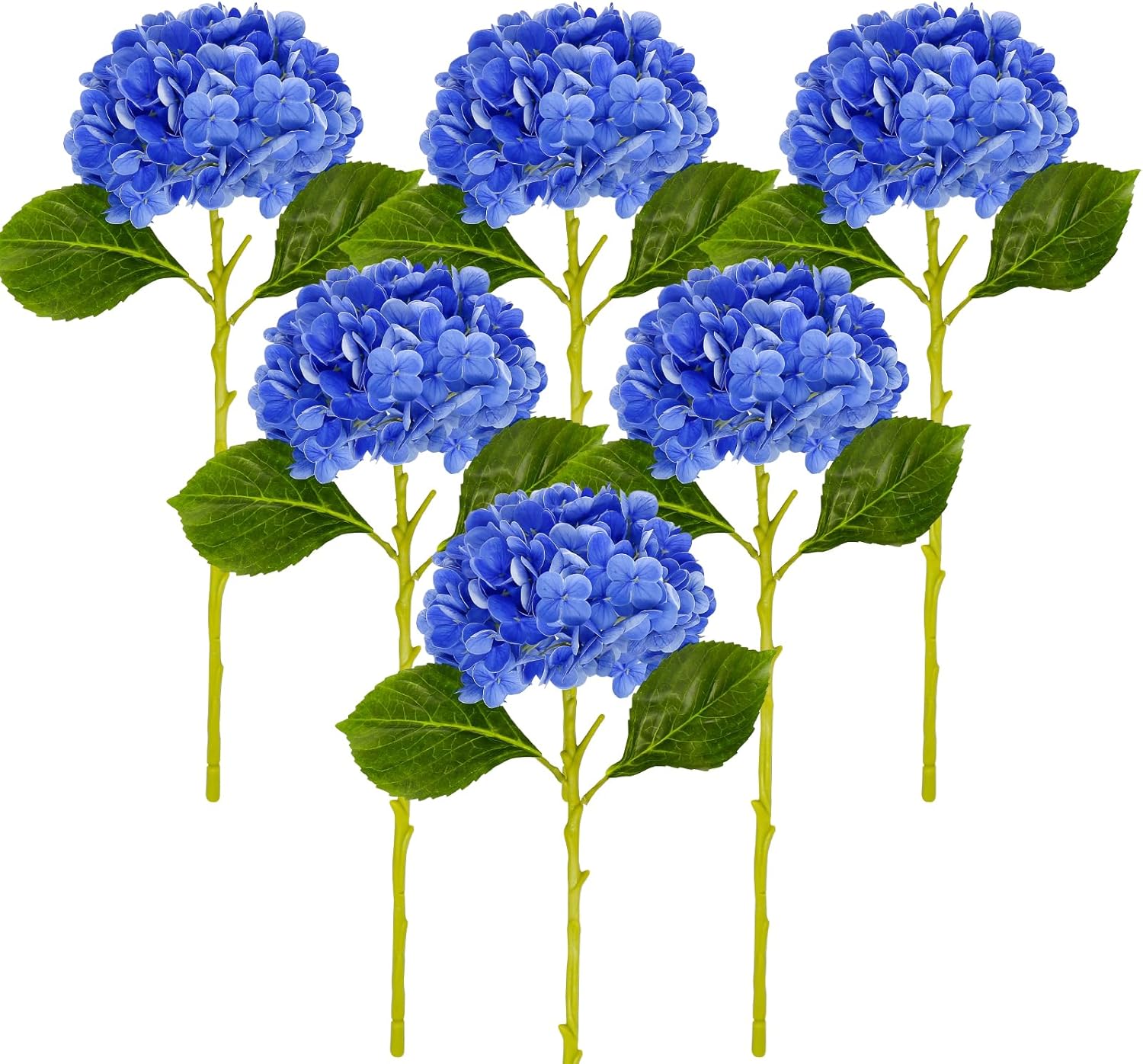 Fake Hydrangea Artificial Flowers with Stems 6 PCS 19.3" Latex Faux Hydrangea Flowers Bulk Real Touch for Vase Indoor Home Decoration Wedding Centerpieces Arrangements (Blue)