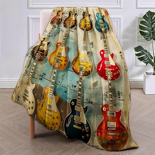 Miniatura 2 de Manta de música de guitarra vintage, regalos para mujeres, manta de franela de músico, manta suave y cálida para cama, sofá, hogar, viajes,