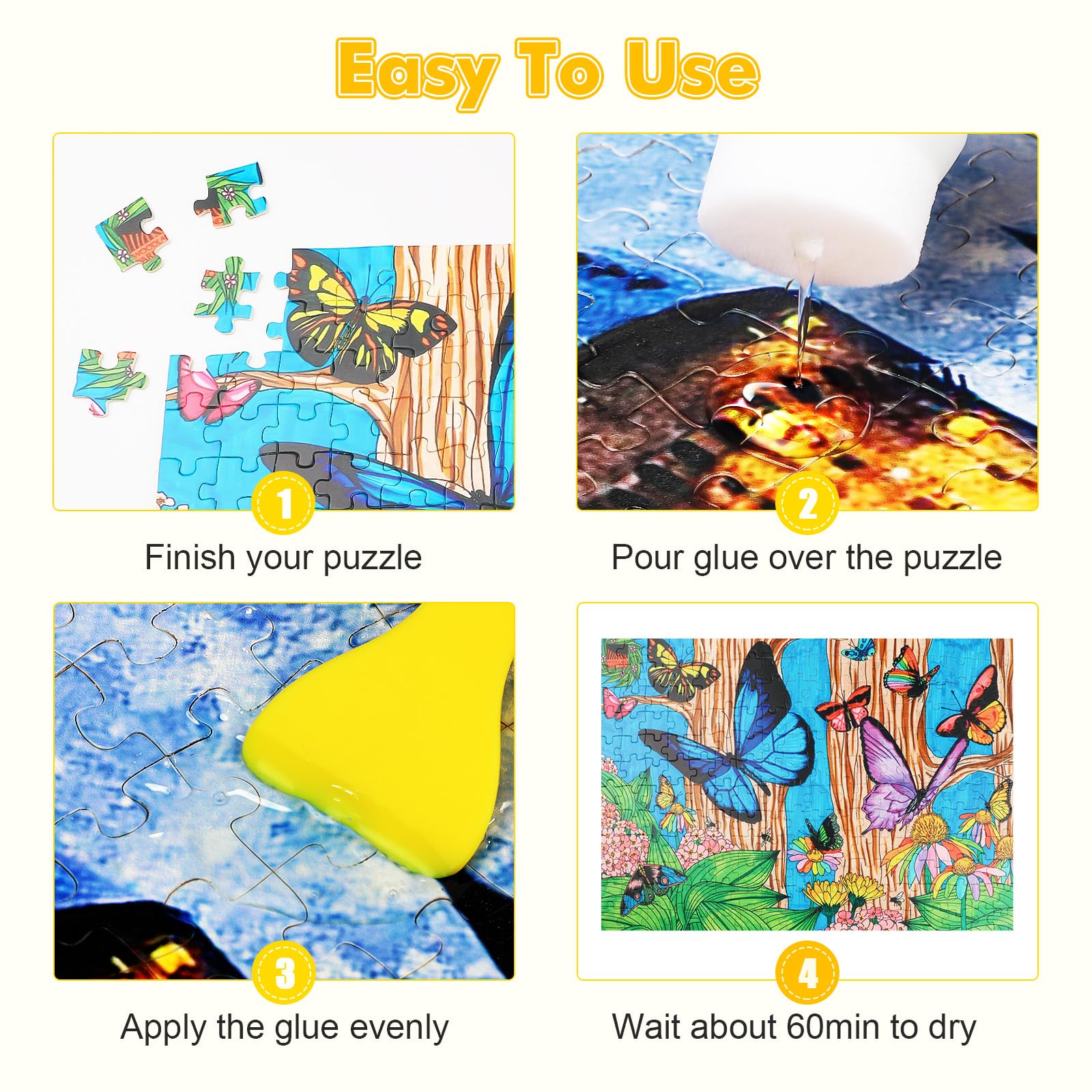 Limino Colle pour Puzzles avec Tête Éponge, Colle Puzzles avec 2 Pinceaux, Non Toxique, Séchage Rapide, Durable, Adhesivo Transparent pour Puzzles jusqu'à 5000 Pièces, Adapté à Différents Cadres Limino Colle pour Puzzles avec Tête Éponge, Colle Puzzles avec 2 Pinceaux, Non Toxique, Séchage Rapide, Durable, Adhesivo Transparent pour Puzzles jusqu'à 5000 Pièces, Adapté à Différents Cadres