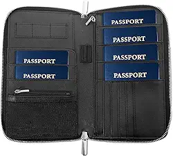 Carteira para passaporte familiar com bloqueio de RFID, 6, organizador de documentos de viagem de couro premium para mulheres e homens, carteira de viagem para cartão de crédito