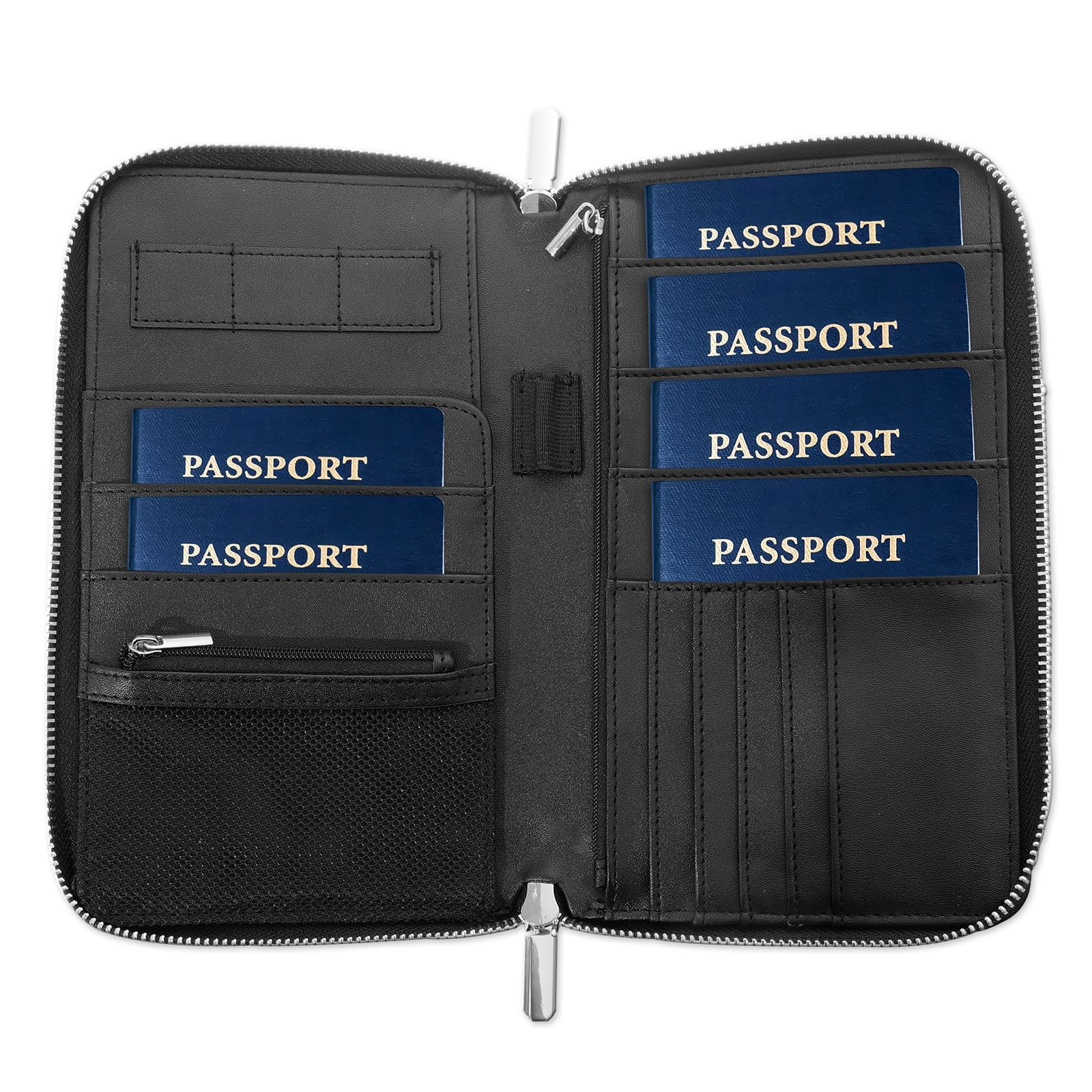 Porta passaporto di famiglia con blocco RFID, organizer per documenti da viaggio in pelle di alta qualità, per donne e uomini, portafoglio da viaggio per carte di credito, nero, compatto