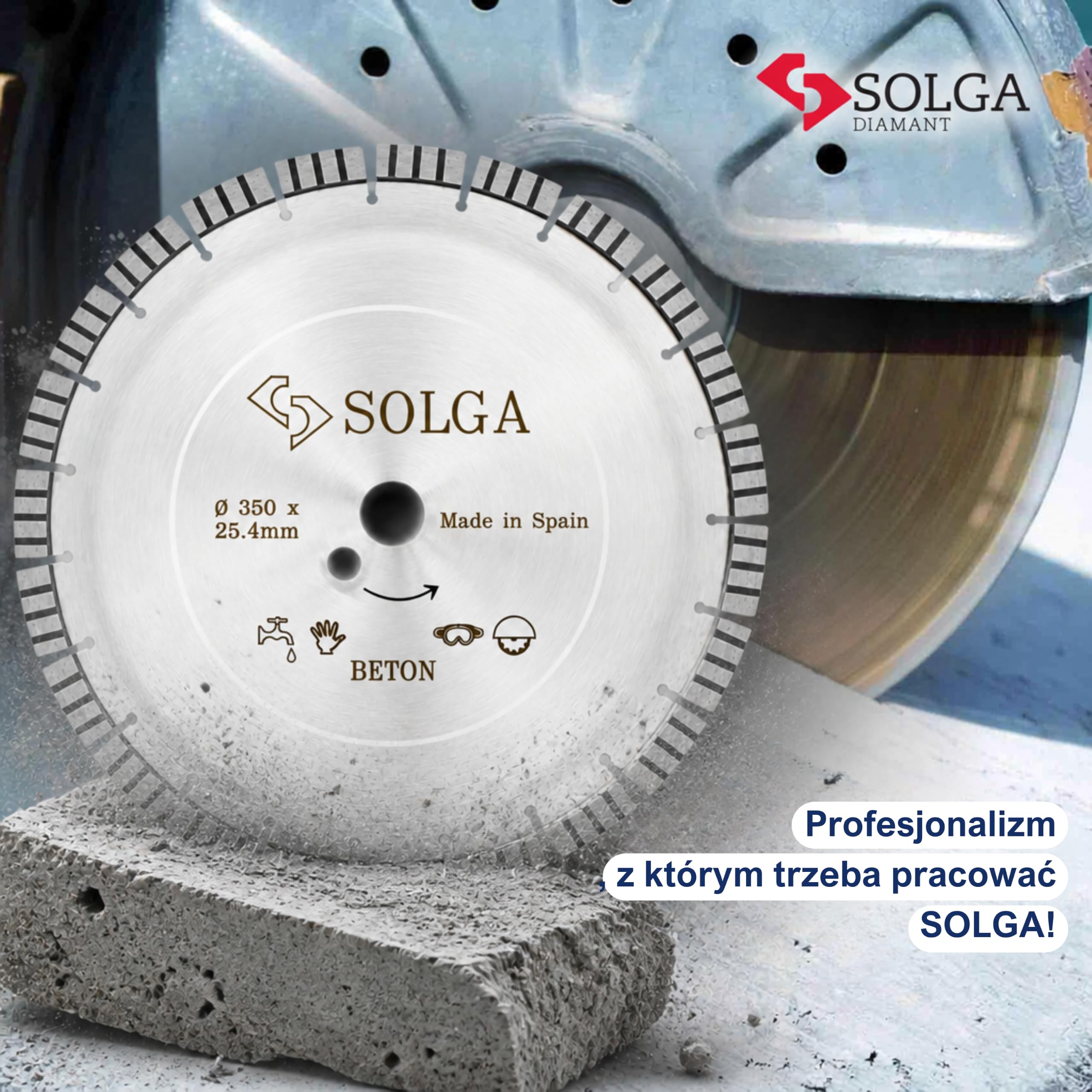SOLGA DIAMANT Tarcza tnąca 350 mm TURBO, tarcza tnąca 350 mm, diamentowa tarcza tnąca do betonu zbrojonego, betonu, cegły, kamienia, betonu komórkowego, granitu, brzeszczot piły benzynowej,