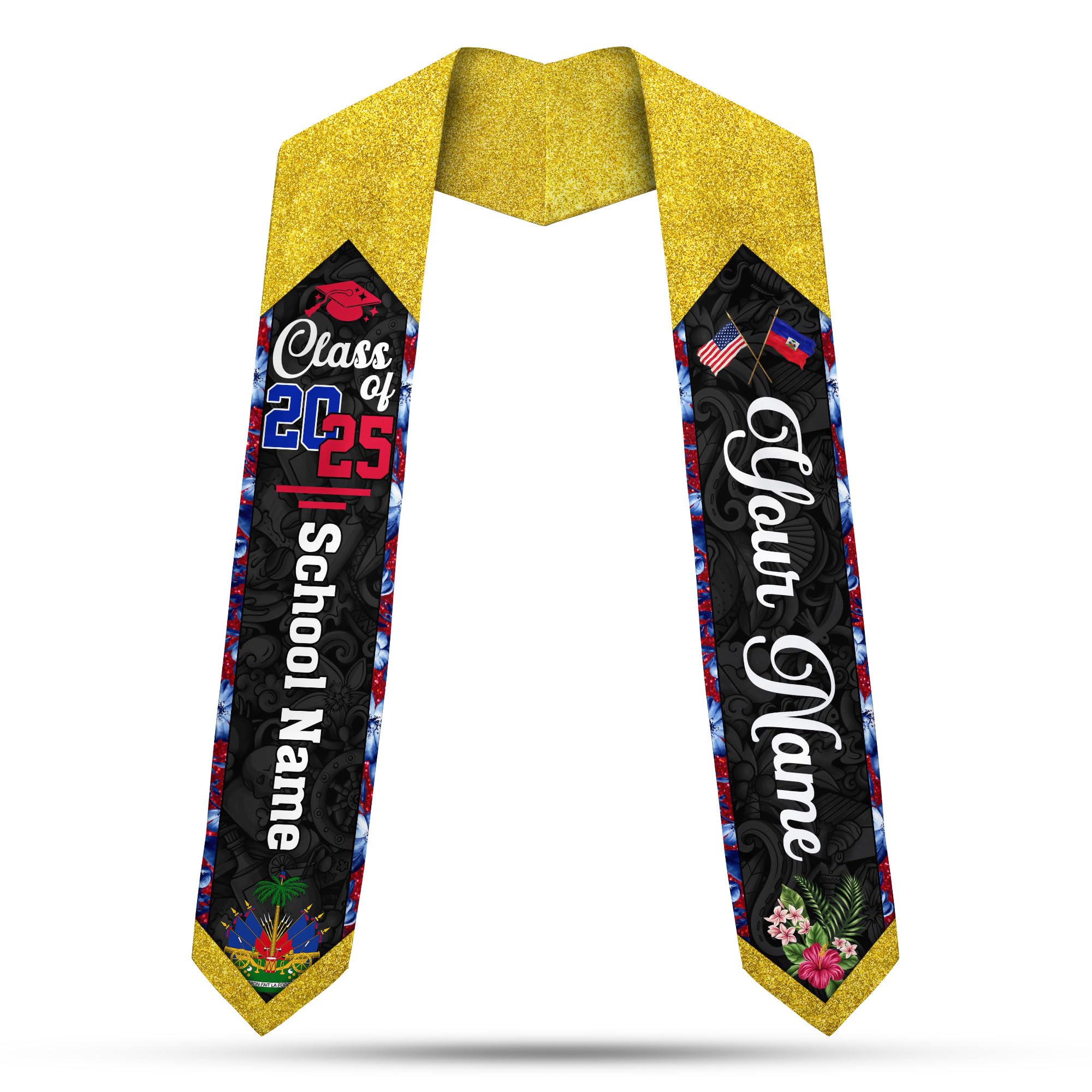 MonkeyVan Custom Haitian Graduation Sash 2025,Personalized Haiti Flag Graduation Stole,Haitians American Flag Graduation Sash S41
