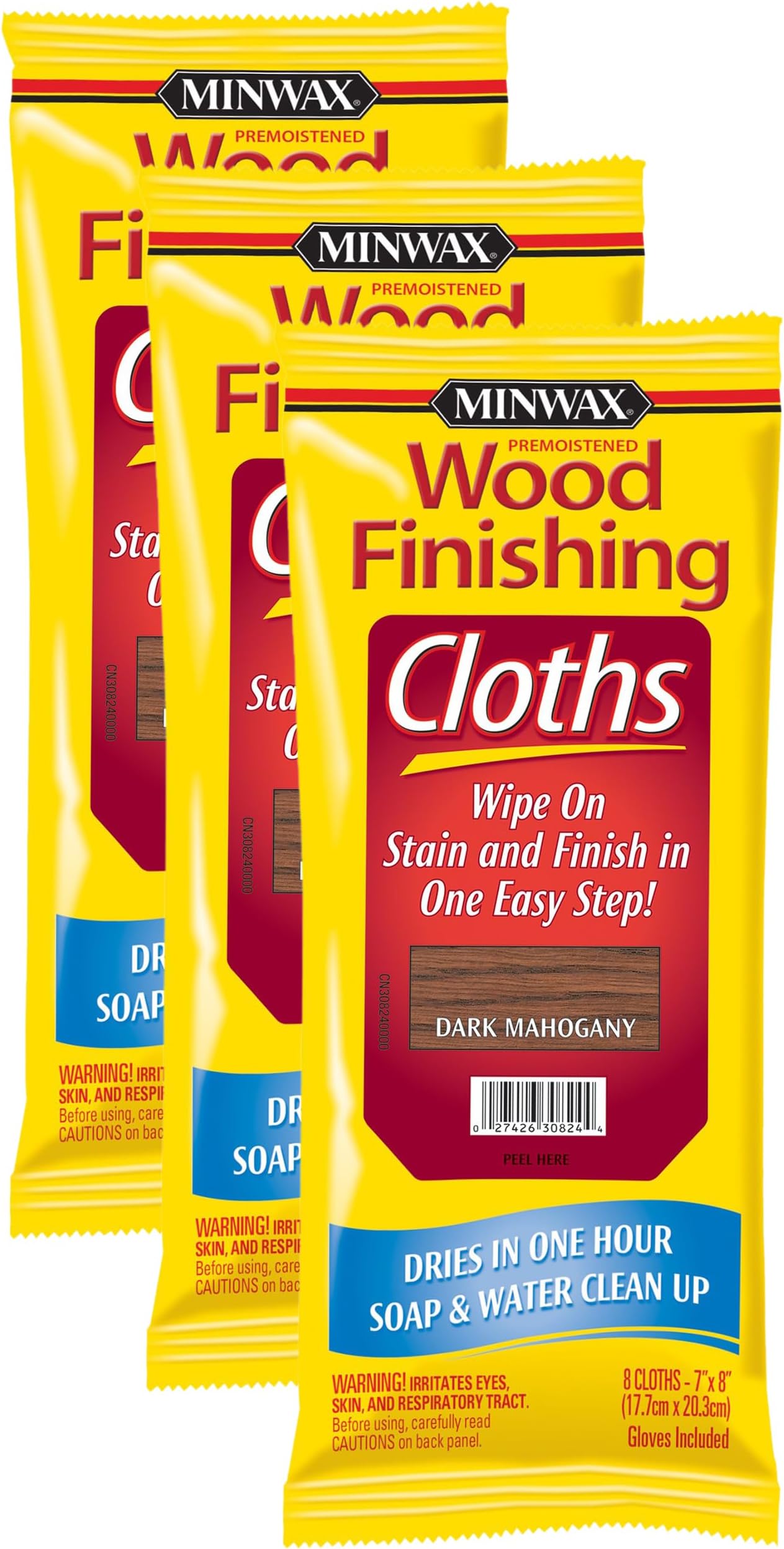 Minwax 308240000 Wood Finishing Cloths, Dark Mahogany, 8 Piece (Pack of 3)