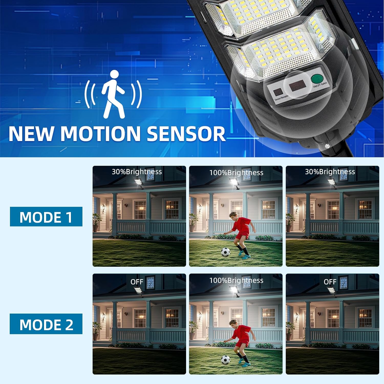 Solar Lights Outdoor Waterproof, 6500K Solar Street Lights Outdoor, LED Solar Flood Lights Dusk to Dawn with Motion Sensor and Remote, Solar Security Lights for Parking Lot, Yard (2 Pack)