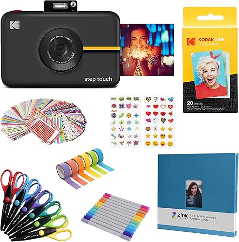 Kodak Step Touch Cámara digital de 13 MP e impresora instantánea con pantalla táctil LCD de 3.5 (negro) paquete de álbumes de recortes
