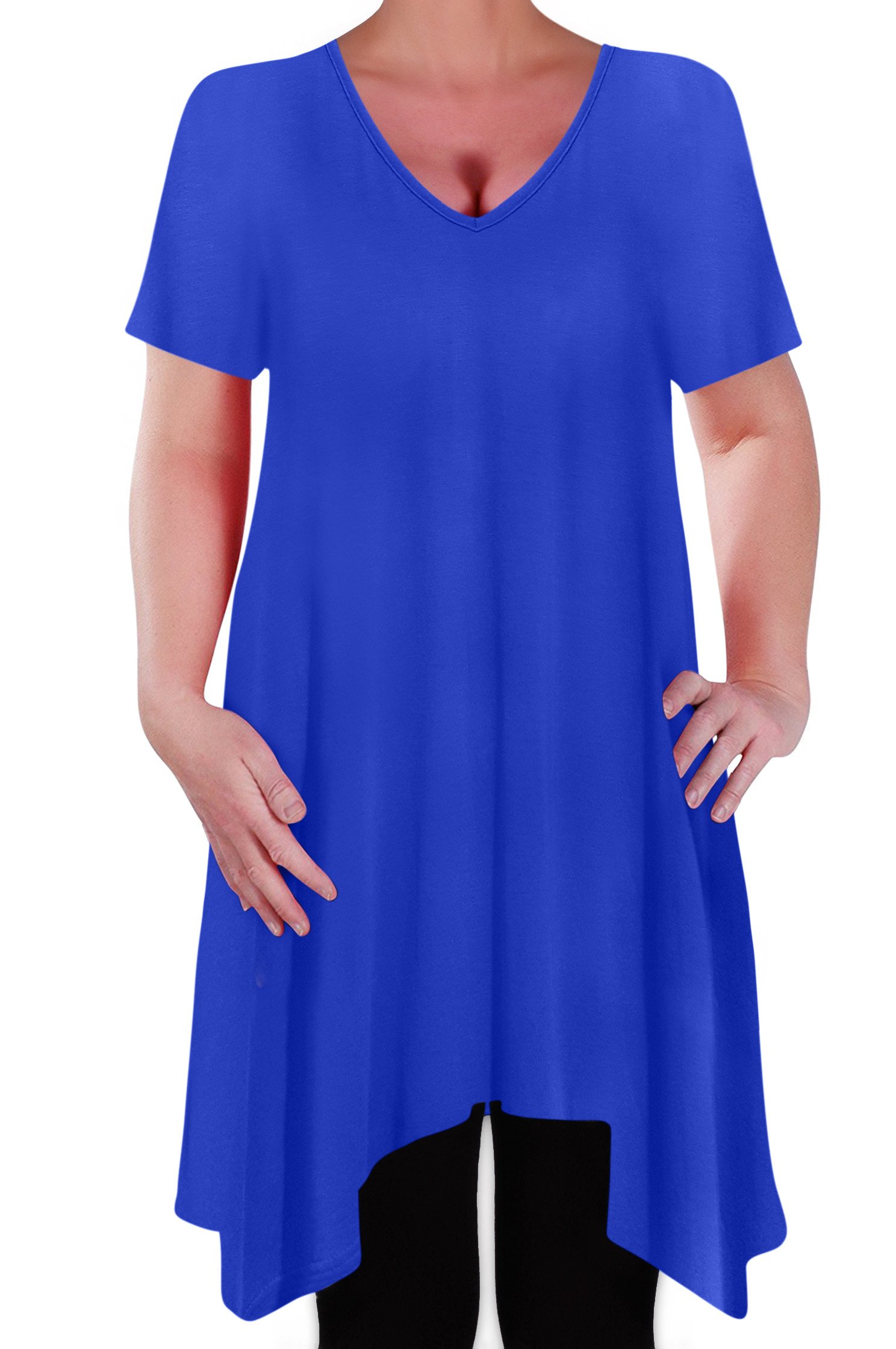 Eye Catch Women's Royal Blue - Olivia Casual V Neck Long Tunic Uneven Hem Plus Size Flared Top Size 20