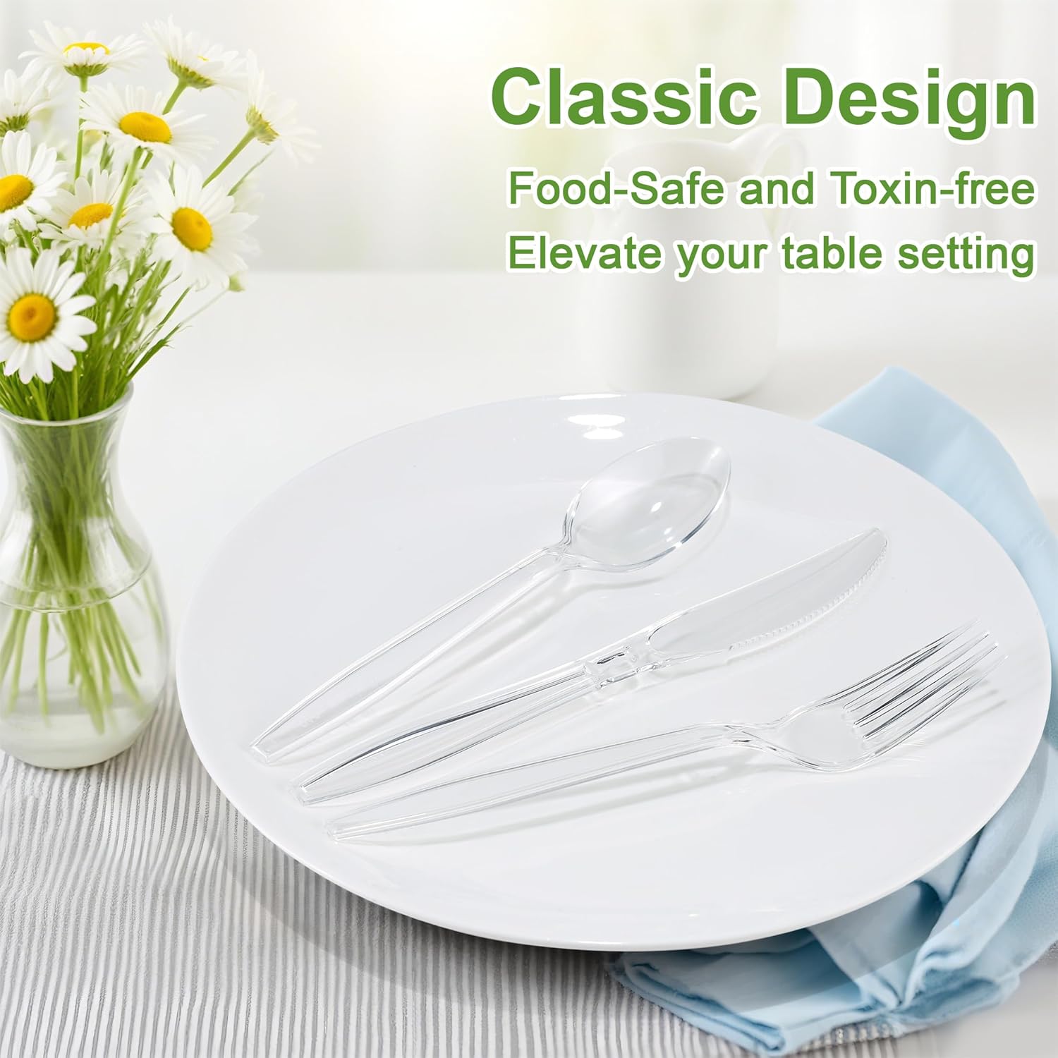 Pleafind 360 Count Plastic Silverware - 7 Inch Heavy Duty, Food Grade Plastic Utensils Set for Family Gatherings, Picnics & Everyday Use, Disposable Silverware with 120 Forks, Spoons and Knives - Image 3