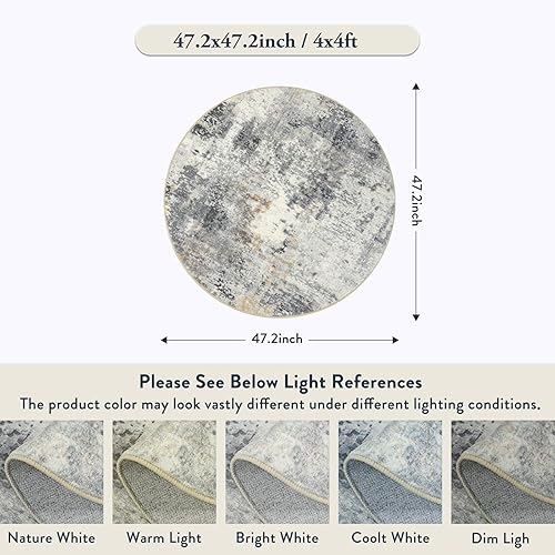 Miniatura 2 de Lahome Alfombra redonda moderna abstracta 4 pies, color gris, alfombra de baño pequeña para interiores, alfombra circular de 4 x 4, alfombra de